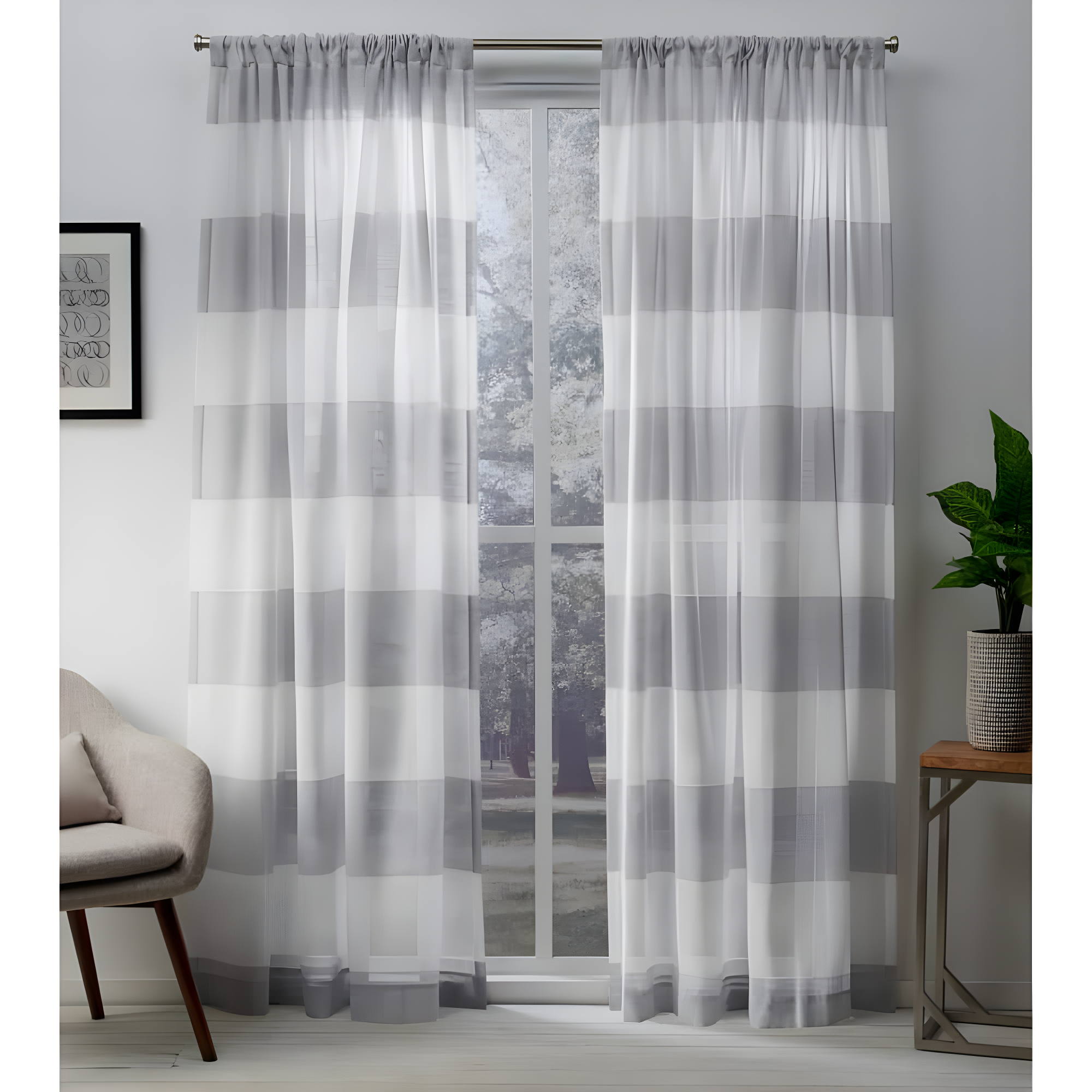 Set of 2 (84"x54") Darma Rod Pocket Window Curtain Panel Light Gray - Exclusive Home: Modern Light Filtering Stripes