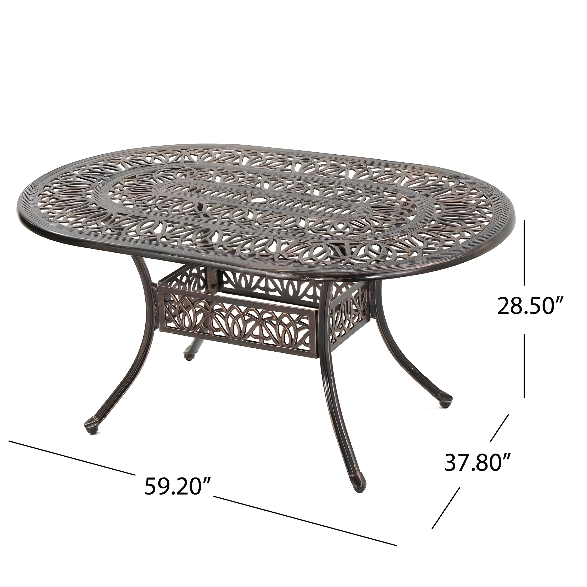 Noble House Tahoe 59.2" Oval Cast Aluminum Patio Dining Table in Shiny Copper
