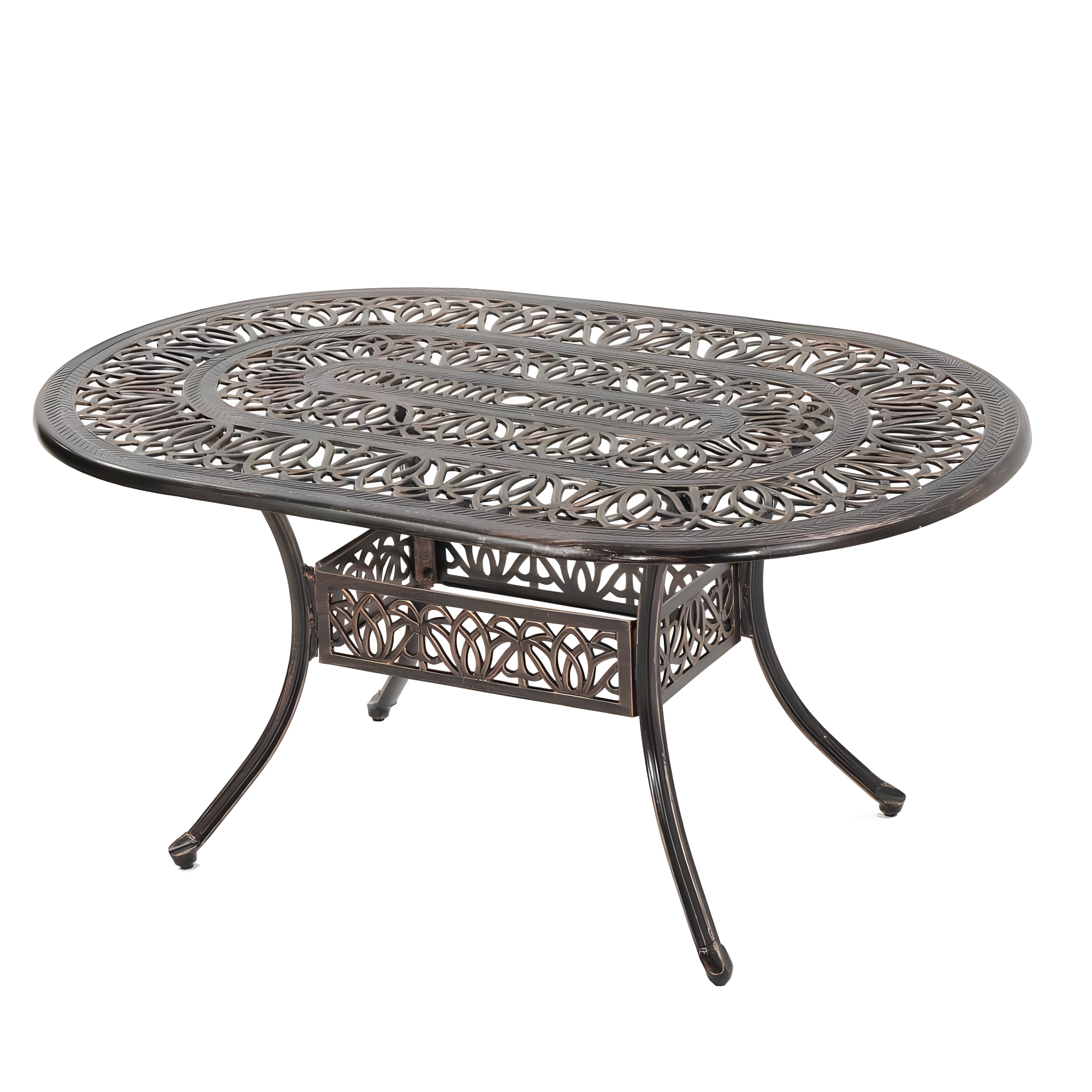 Noble House Tahoe 59.2" Oval Cast Aluminum Patio Dining Table in Shiny Copper