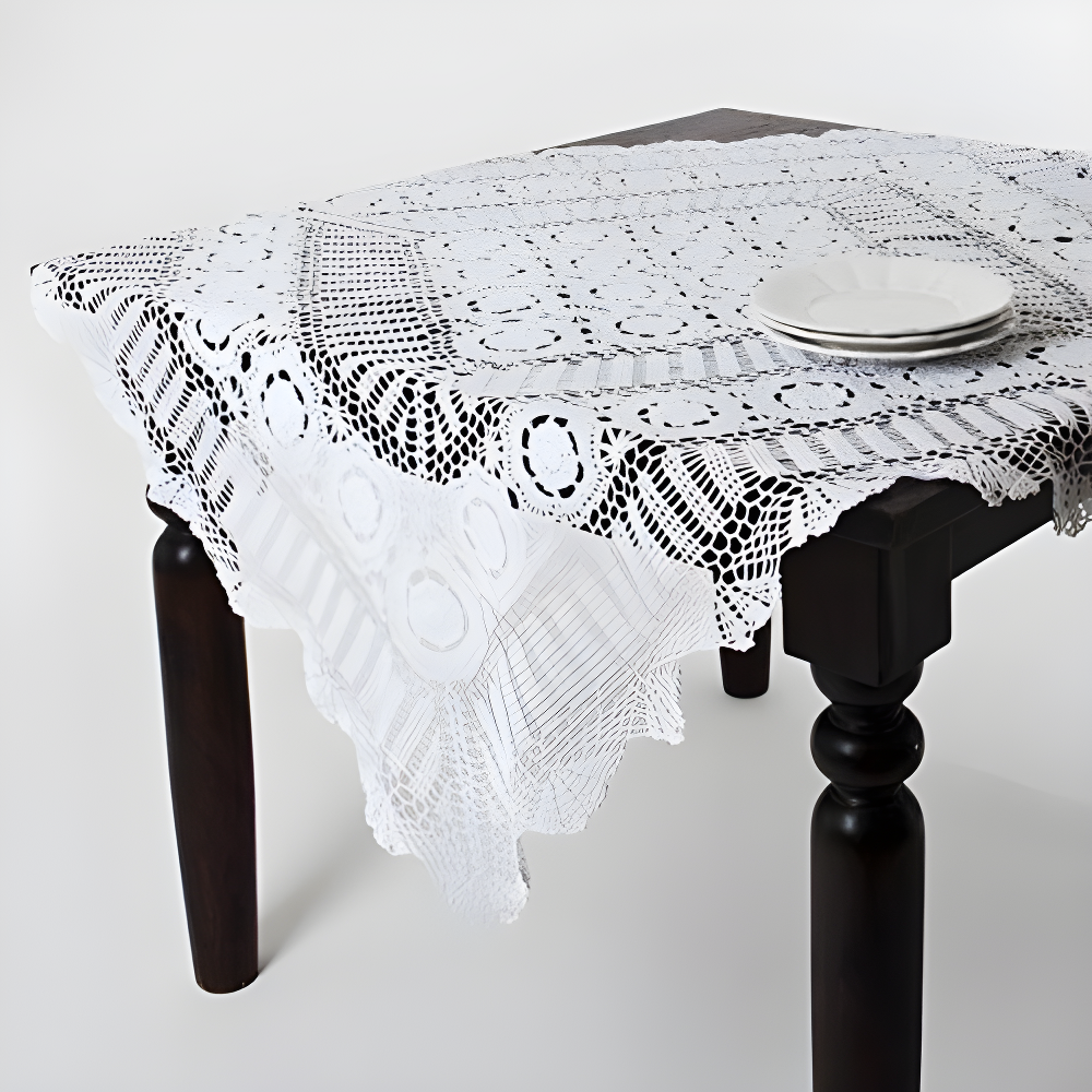 Saro Lifestyle Handmade Crochet Cotton Lace Table Linens, White, 54" x 54"