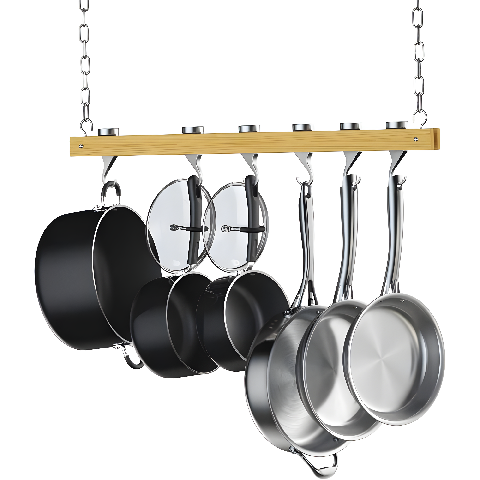 Standard, Single Bar, 36-Inch Ceiling Mounted Wooden Pot Rack, Brown