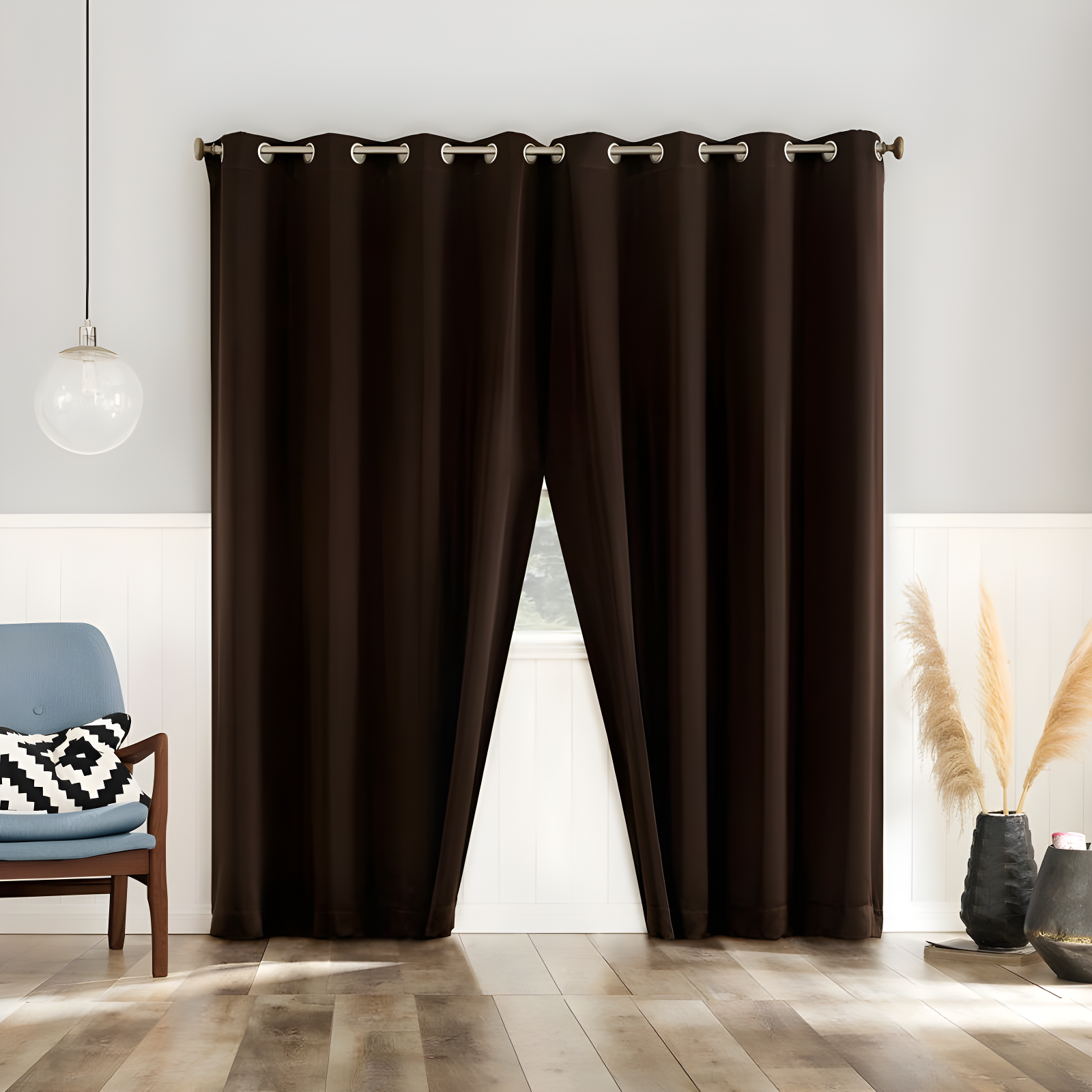 2pc 54"x63" No. 918 Room Darkening Brandon Magnetic Closure Grommet Curtain Panel Pair Chocolate Brown: Energy Efficient, Noise Reduction