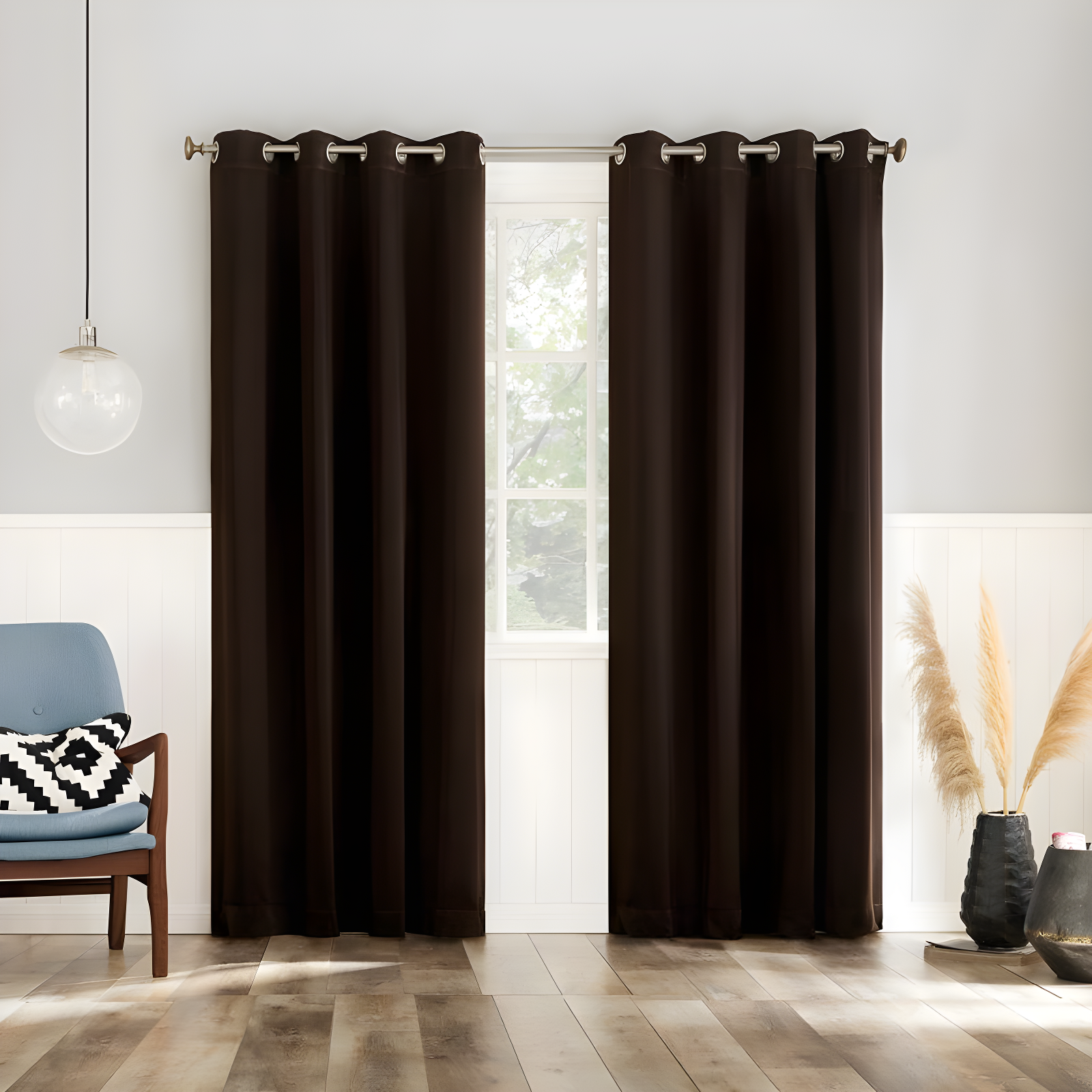 2pc 54"x63" No. 918 Room Darkening Brandon Magnetic Closure Grommet Curtain Panel Pair Chocolate Brown: Energy Efficient, Noise Reduction