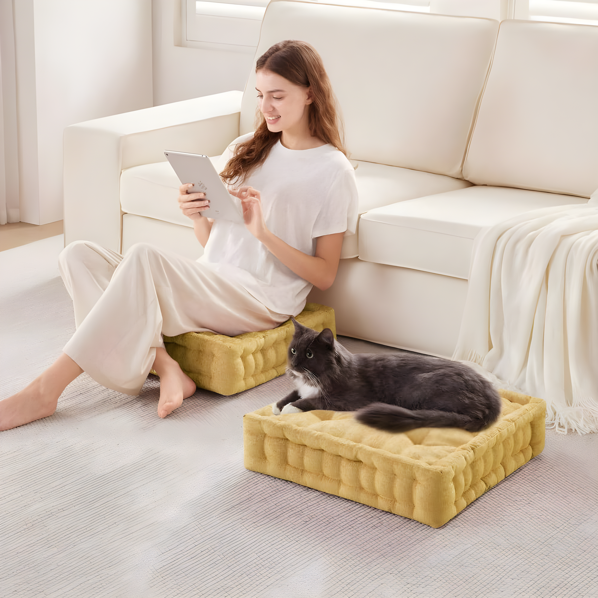 Azza Poly Chenille Square Floor Pillow Cushion