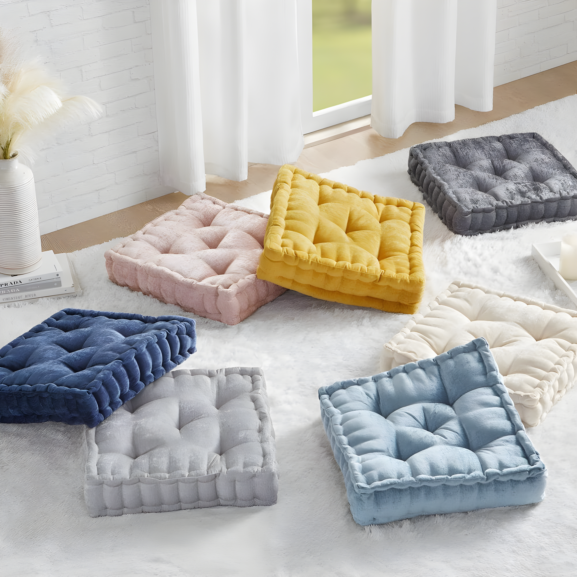 Azza Poly Chenille Square Floor Pillow Cushion