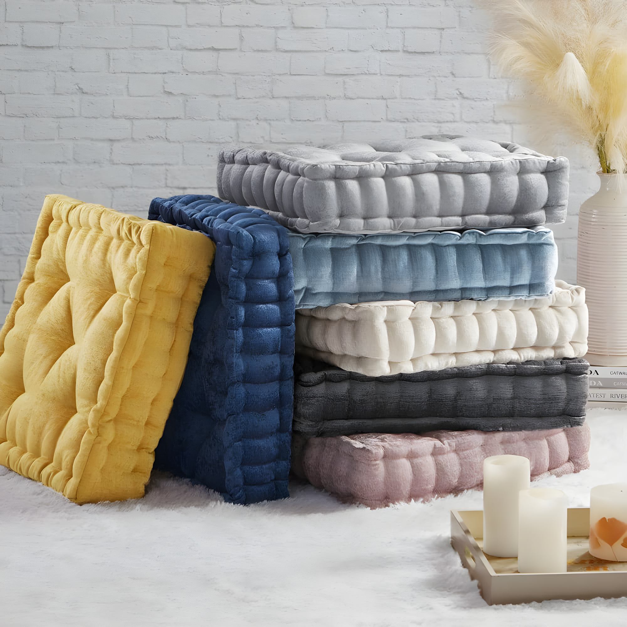 Azza Poly Chenille Square Floor Pillow Cushion