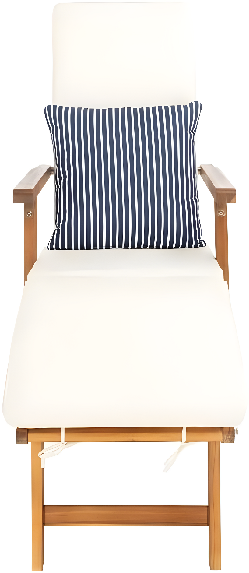 Palmdale Lounge Chair - Outdoor - PAT7015 - Natural/Beige + Blue Stripped Pillow -Safavieh