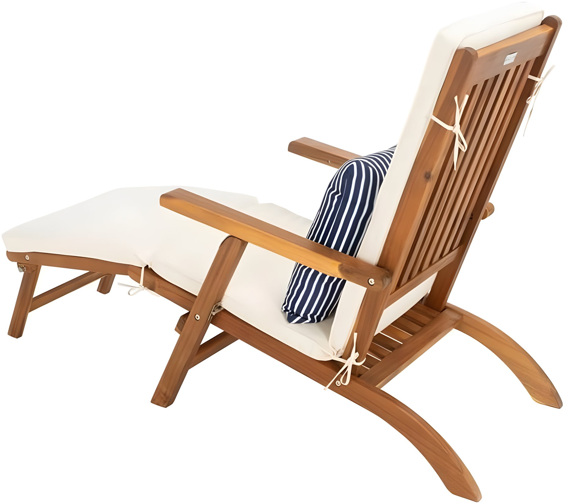Palmdale Lounge Chair - Outdoor - PAT7015 - Natural/Beige + Blue Stripped Pillow -Safavieh