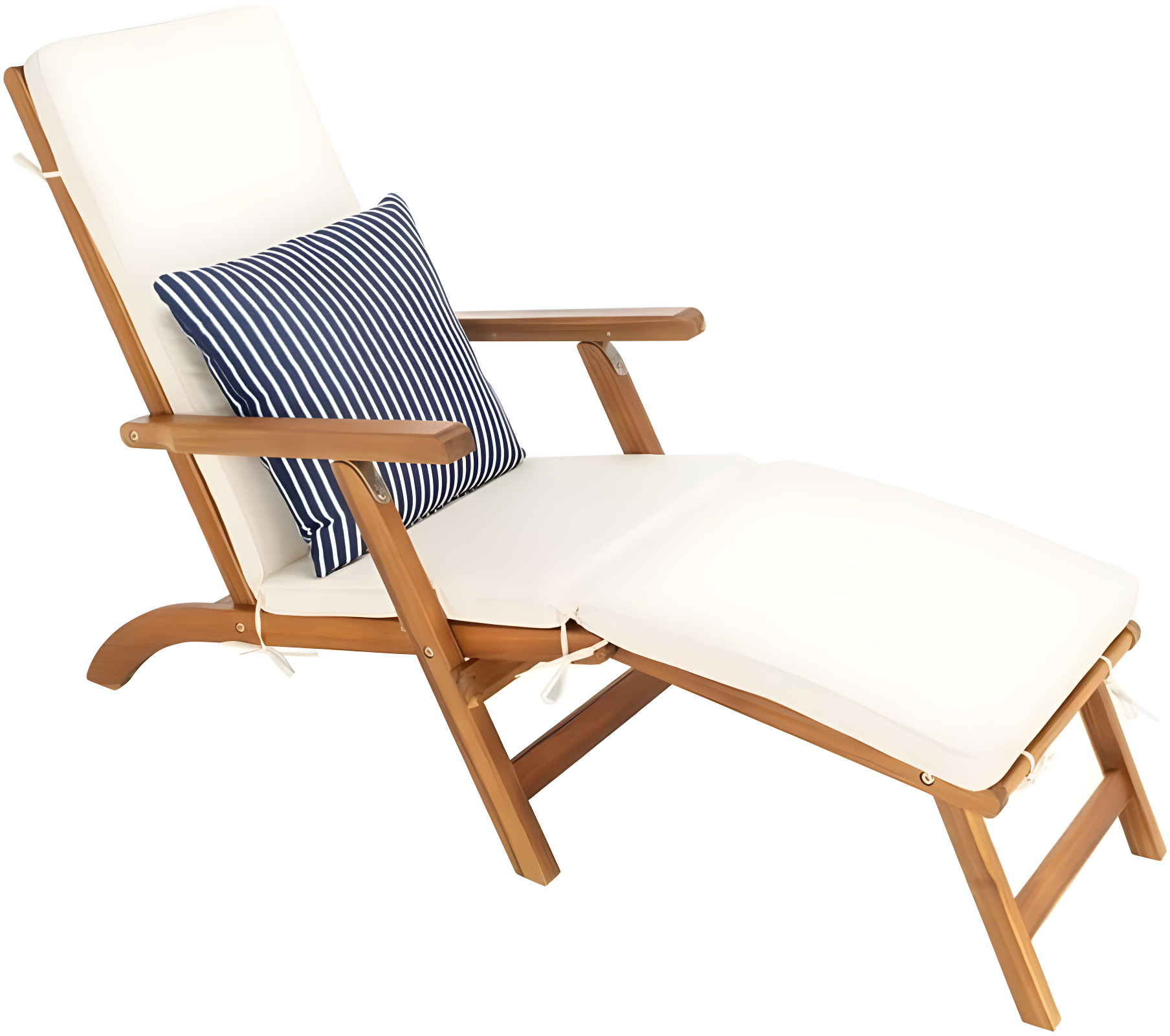 Palmdale Lounge Chair - Outdoor - PAT7015 - Natural/Beige + Blue Stripped Pillow -Safavieh