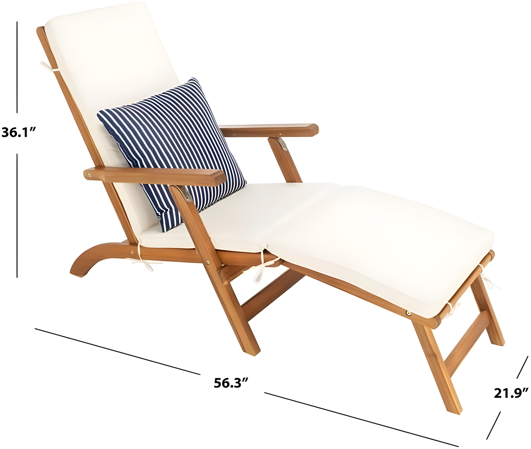 Palmdale Lounge Chair - Outdoor - PAT7015 - Natural/Beige + Blue Stripped Pillow -Safavieh