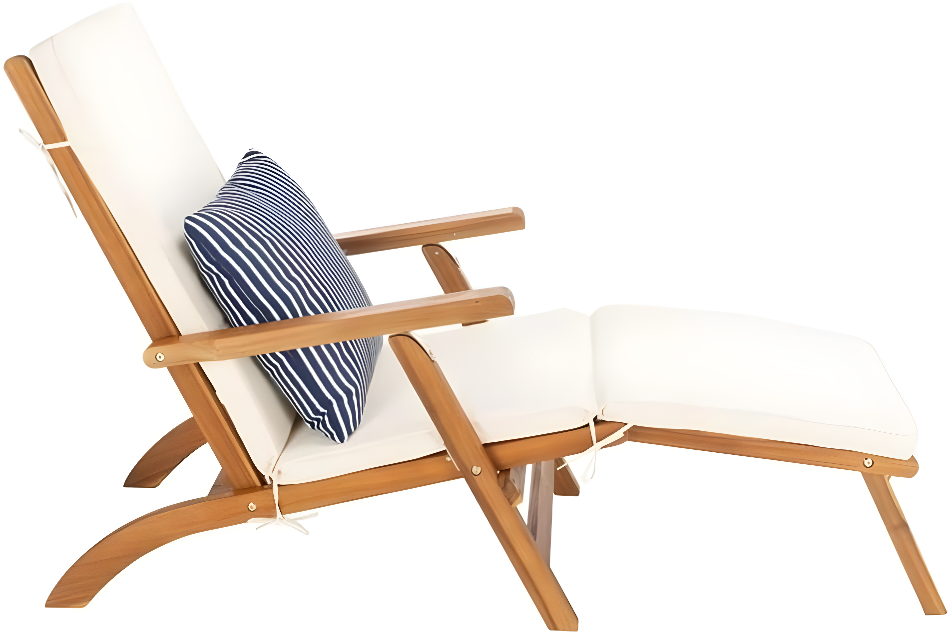 Palmdale Lounge Chair - Outdoor - PAT7015 - Natural/Beige + Blue Stripped Pillow -Safavieh