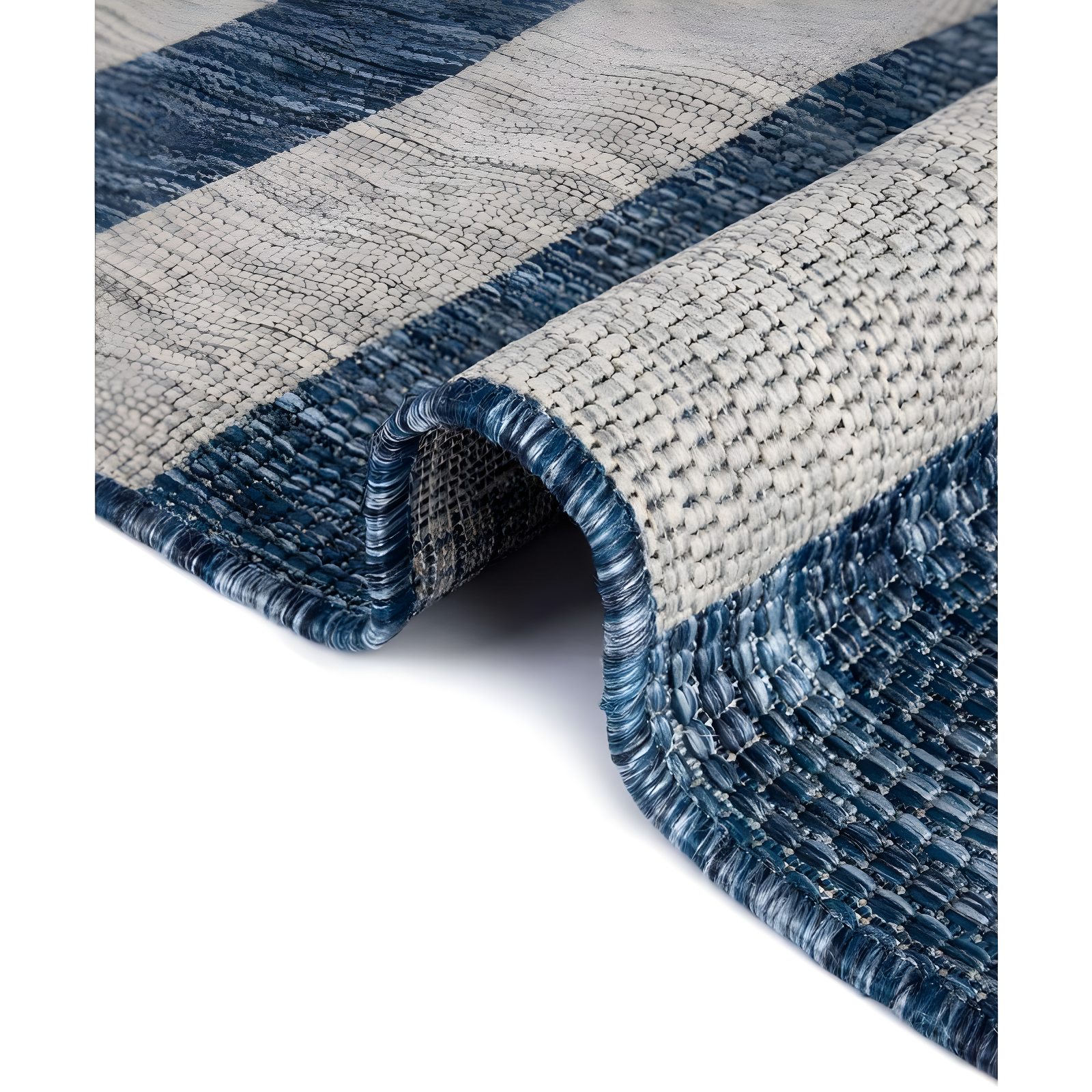 Unique Loom 4' 1 x 4' 1 Round Indoor/Outdoor Striped Blue Area Rug