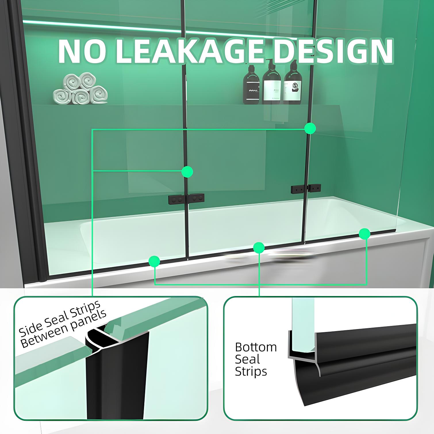 51" W X 59"h Three Plates Folding Tub Door Bathtub Screen With Clear Glass
