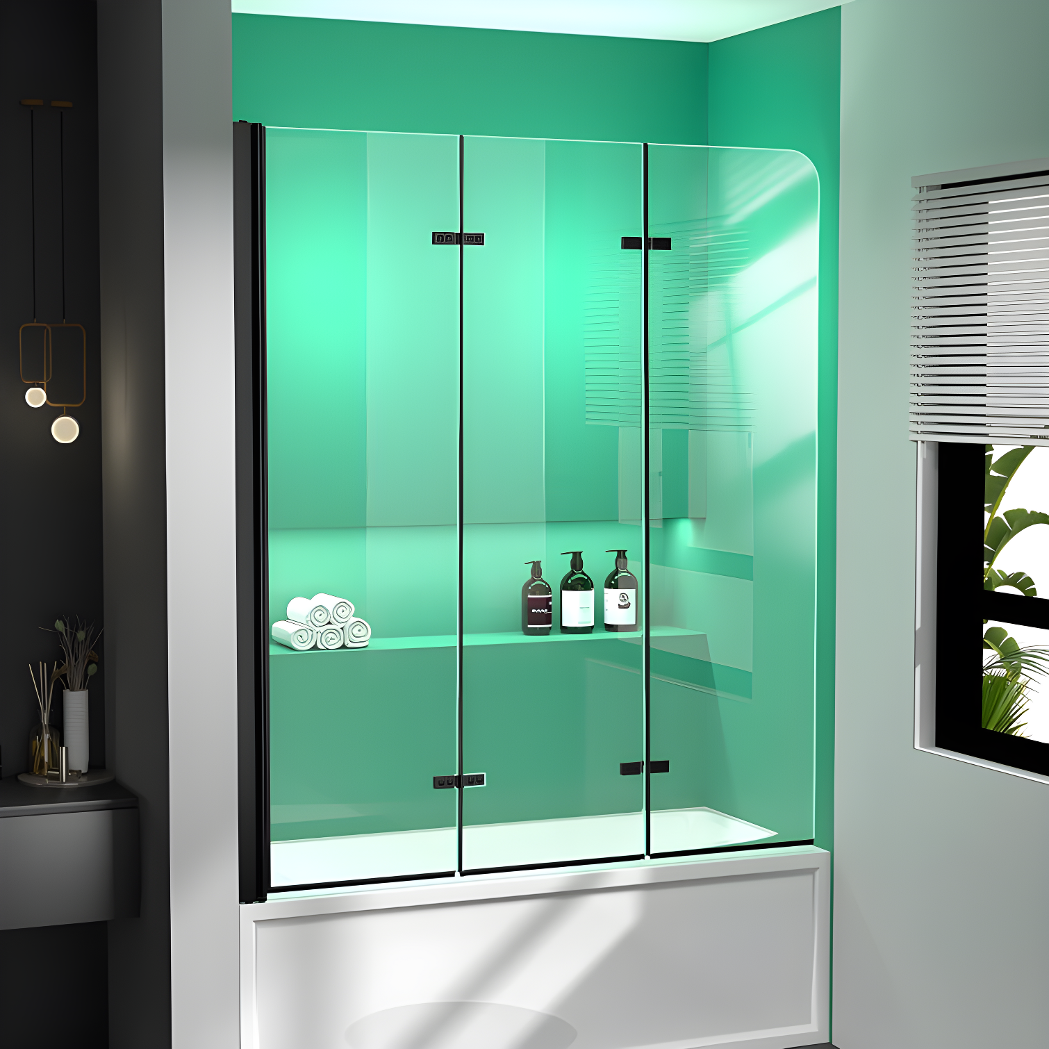 51" W X 59"h Three Plates Folding Tub Door Bathtub Screen With Clear Glass