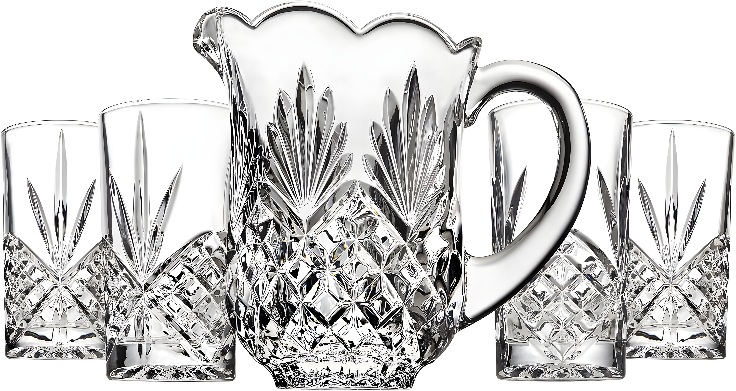 Godinger Silver 5pc Dublin Crystal Pitcher and Highball Set: Hand Wash, Clear Crystal, Service for 4, Hot/Cold Beverages