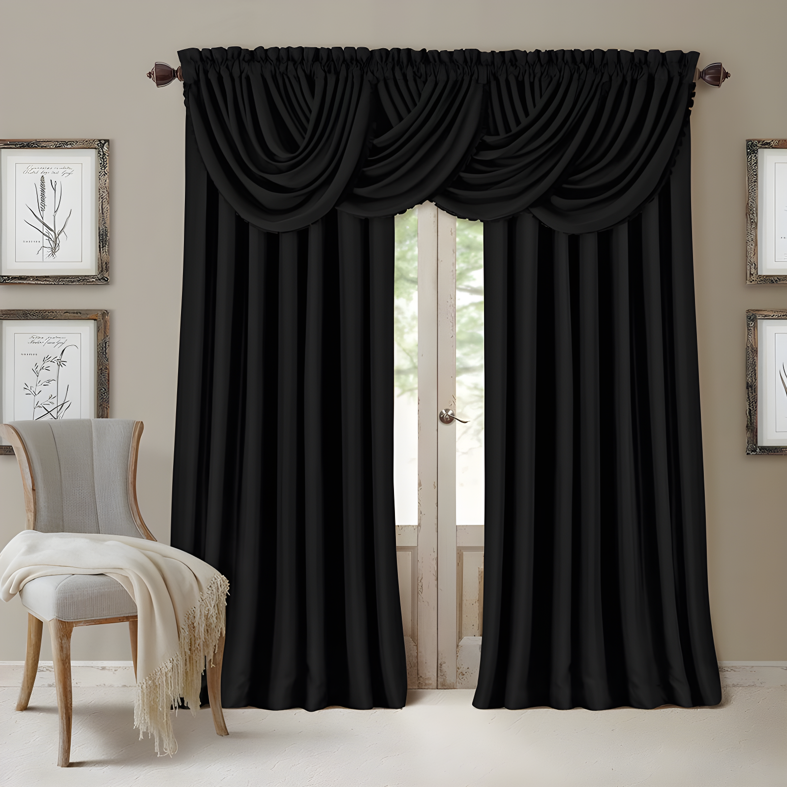 All Seasons Single Blackout Window Curtain Panel - 52" x 95" - Black - Elrene Home Fashions