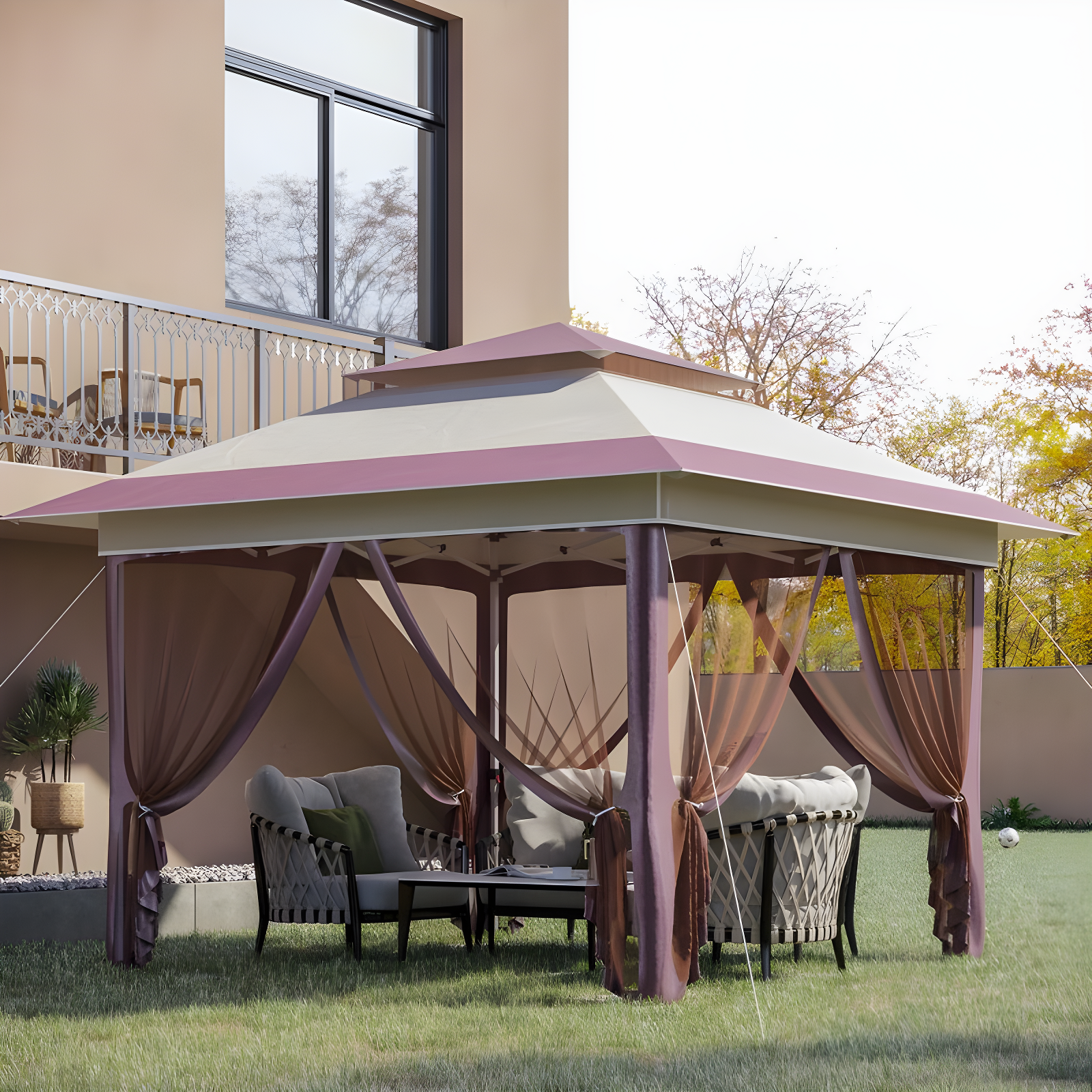 Outsunny 12' x 12' Pop Up Canopy Heavy Duty Sun Shade Instant Tent Folding with Center Lift Hook Design, 3-Level Adjustable Height, Beige