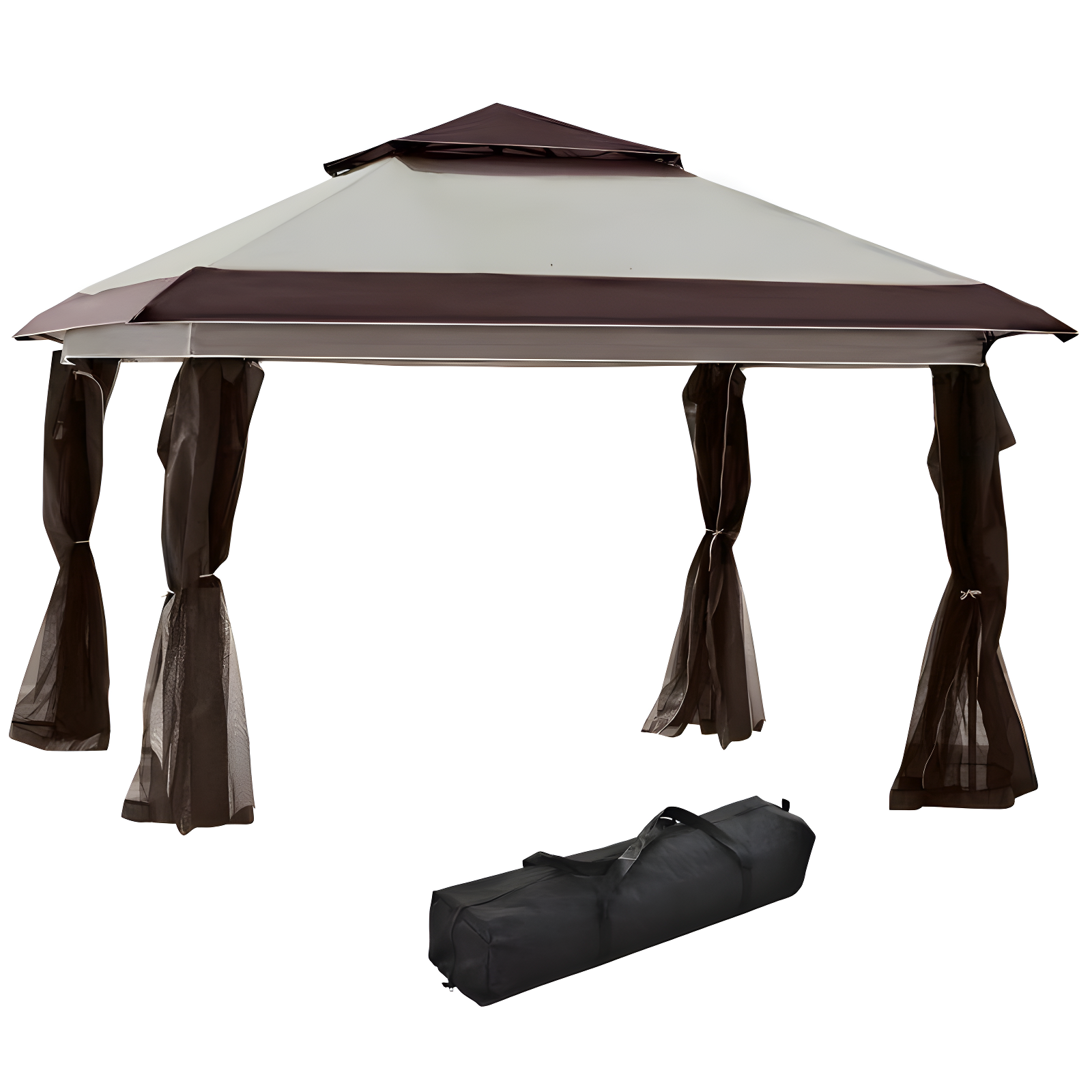 Outsunny 12' x 12' Pop Up Canopy Heavy Duty Sun Shade Instant Tent Folding with Center Lift Hook Design, 3-Level Adjustable Height, Beige