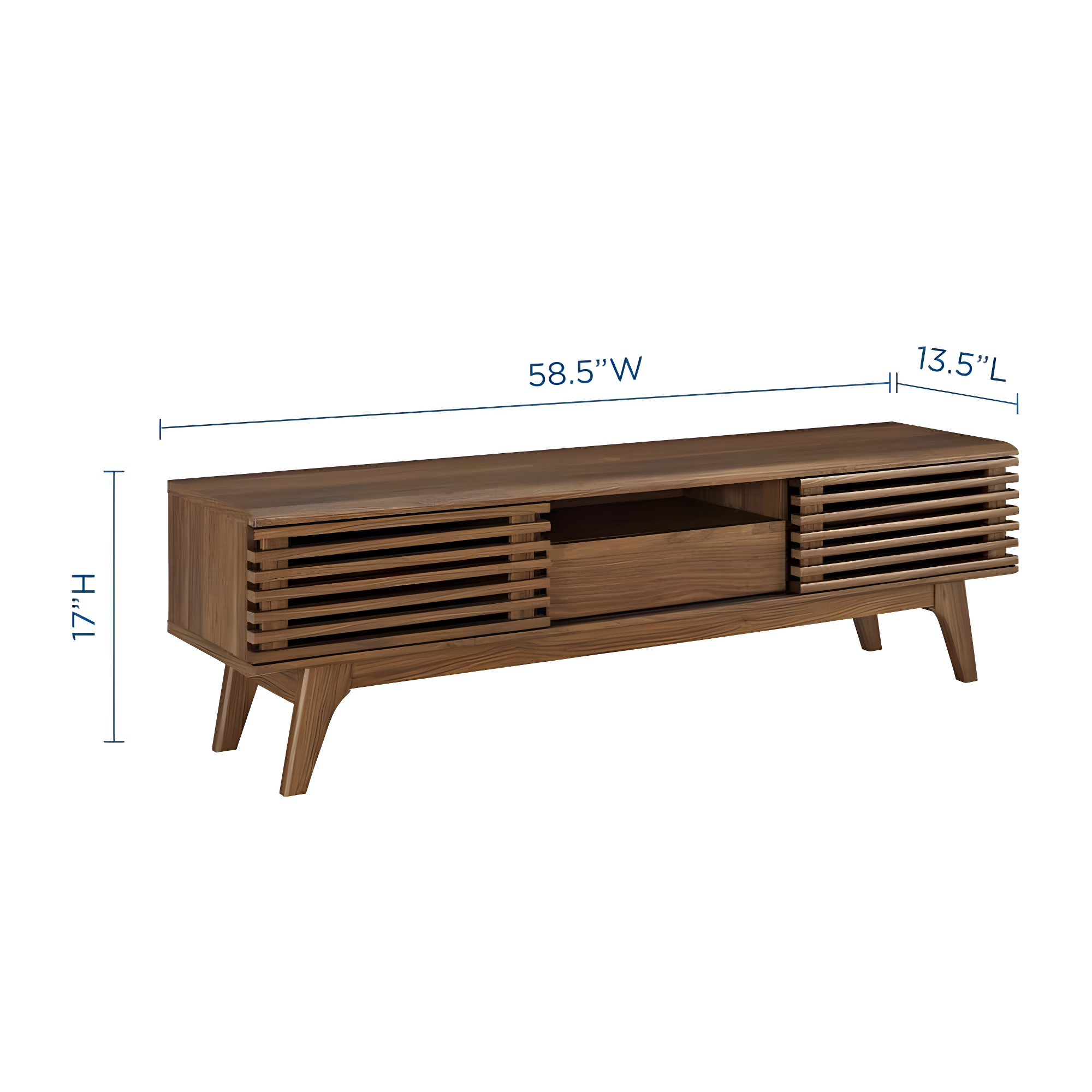 Render TV Stand for TVs up to 59" Walnut - Modway: Mid-Century Media Storage, Sliding Doors