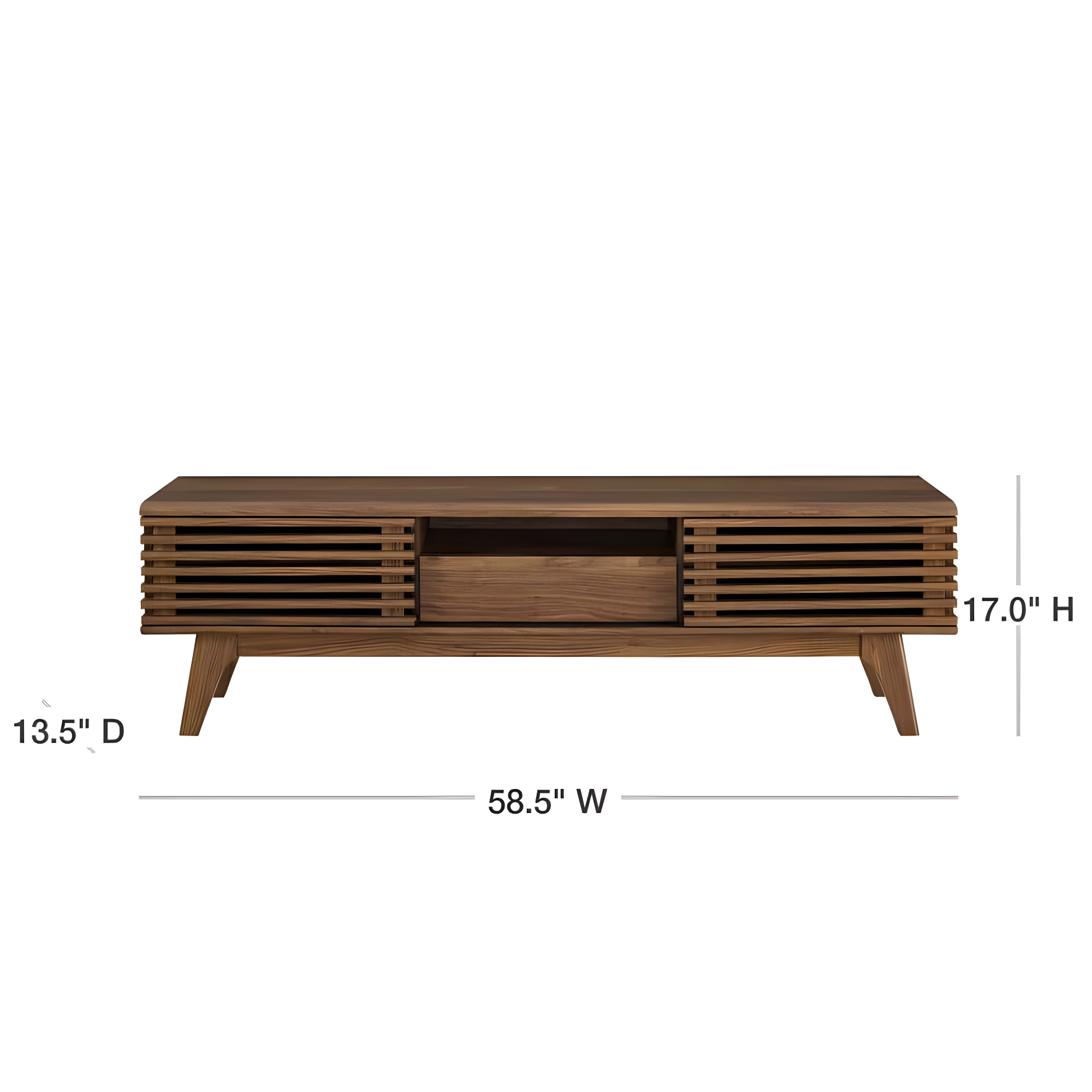 Render TV Stand for TVs up to 59" Walnut - Modway: Mid-Century Media Storage, Sliding Doors