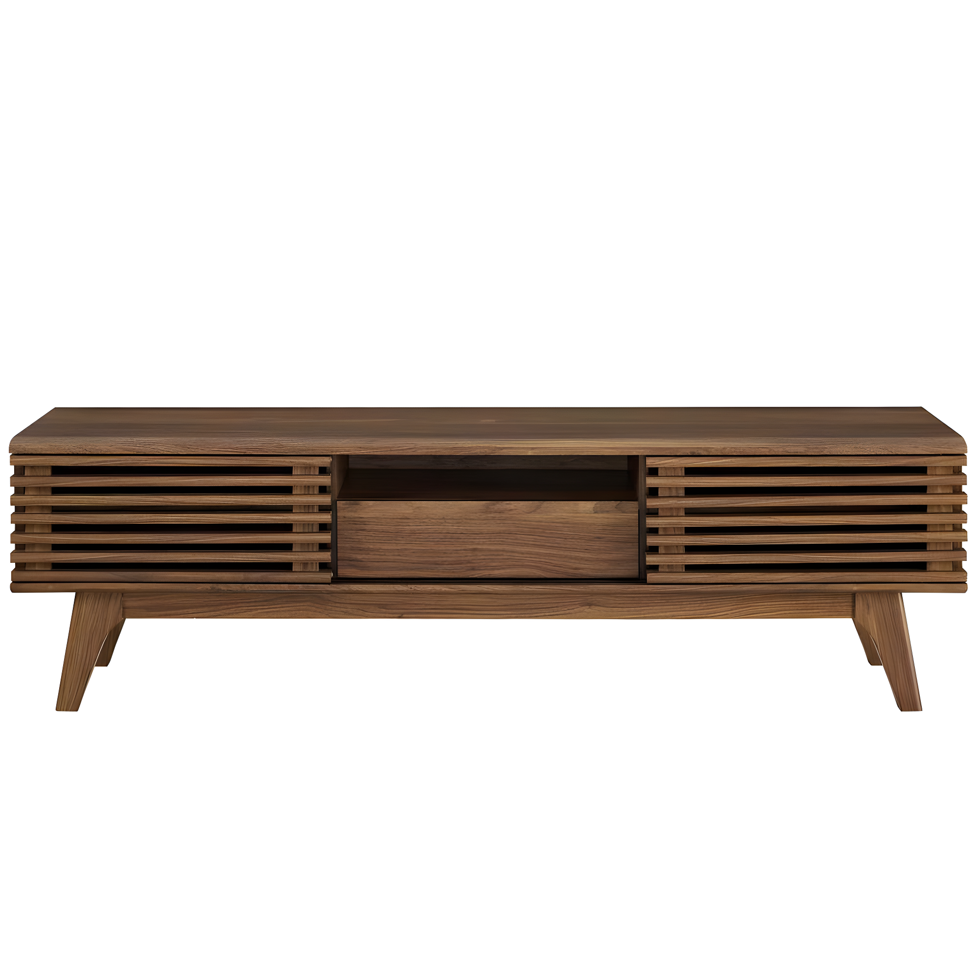 Render TV Stand for TVs up to 59" Walnut - Modway: Mid-Century Media Storage, Sliding Doors