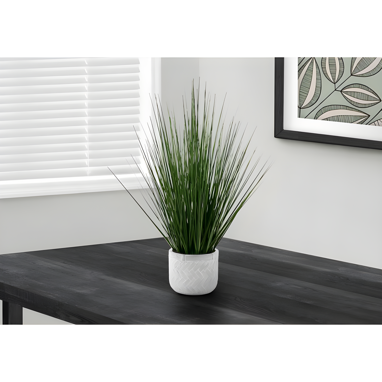 Monarch Specialties Artificial Plant 21 inch Tall Grass Indoor Faux Fake Table Greenery Potted Real Touch Decorative Green Grass White Pot