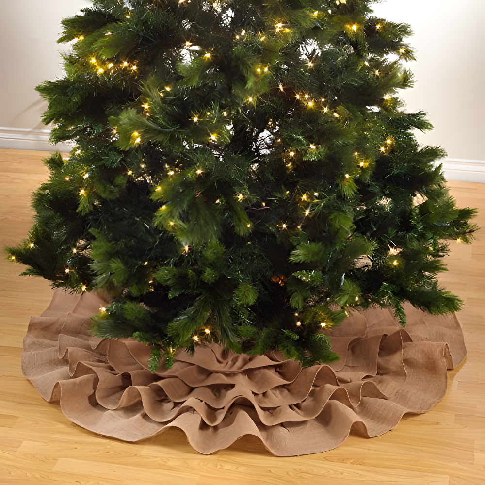 Saro Lifestyle Christmas Tree Skirt With Ruffled Edge, Natural, 56" Round