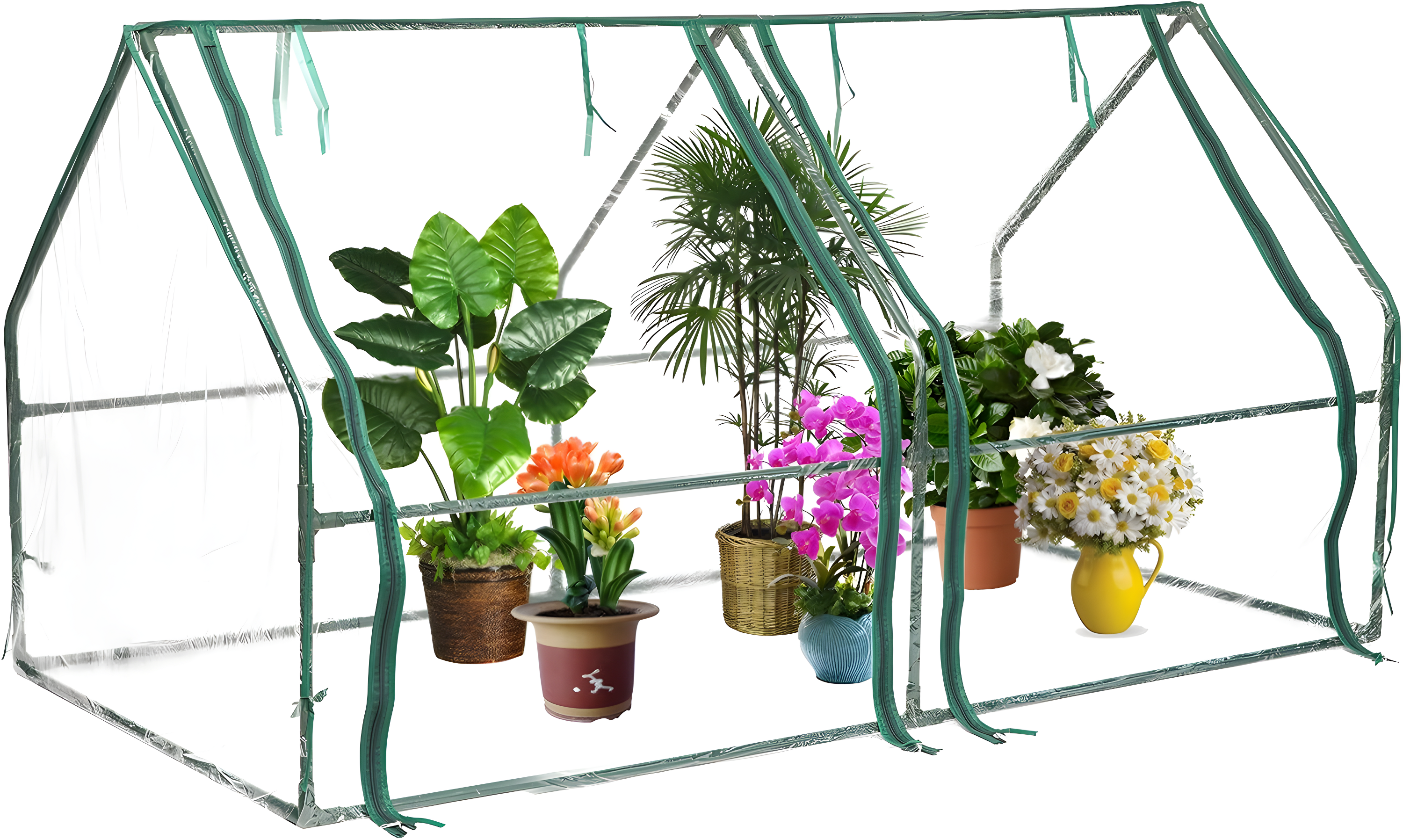 Gardenised Green Outdoor Waterproof Portable Plant Greenhouse with 2 Clear Zippered Windows, Medium