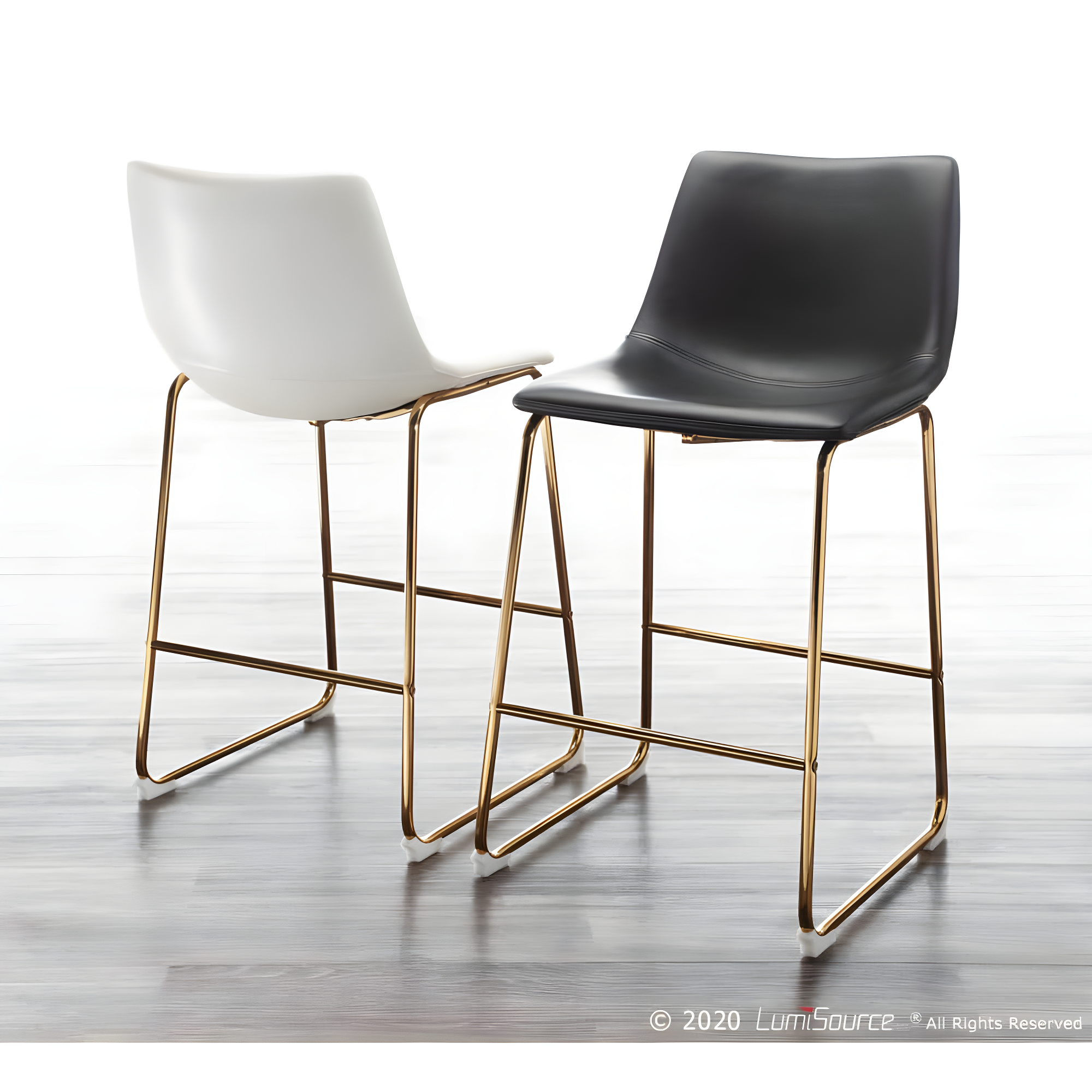 LumiSource Gold Metal, White PU Duke Counter Stool - Set of 2