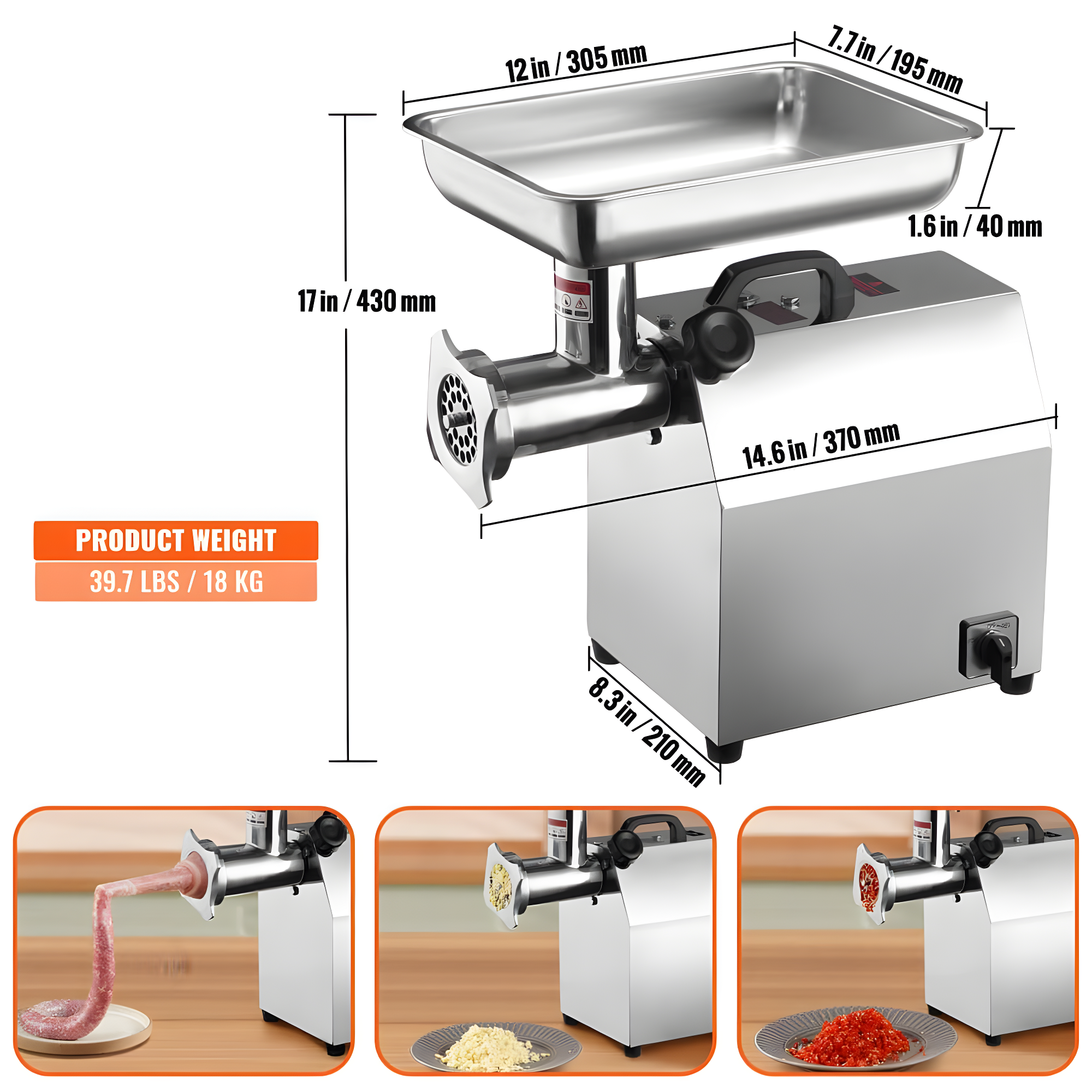 VEVOR Stainless Steel Electric Meat Grinder | Wayfair