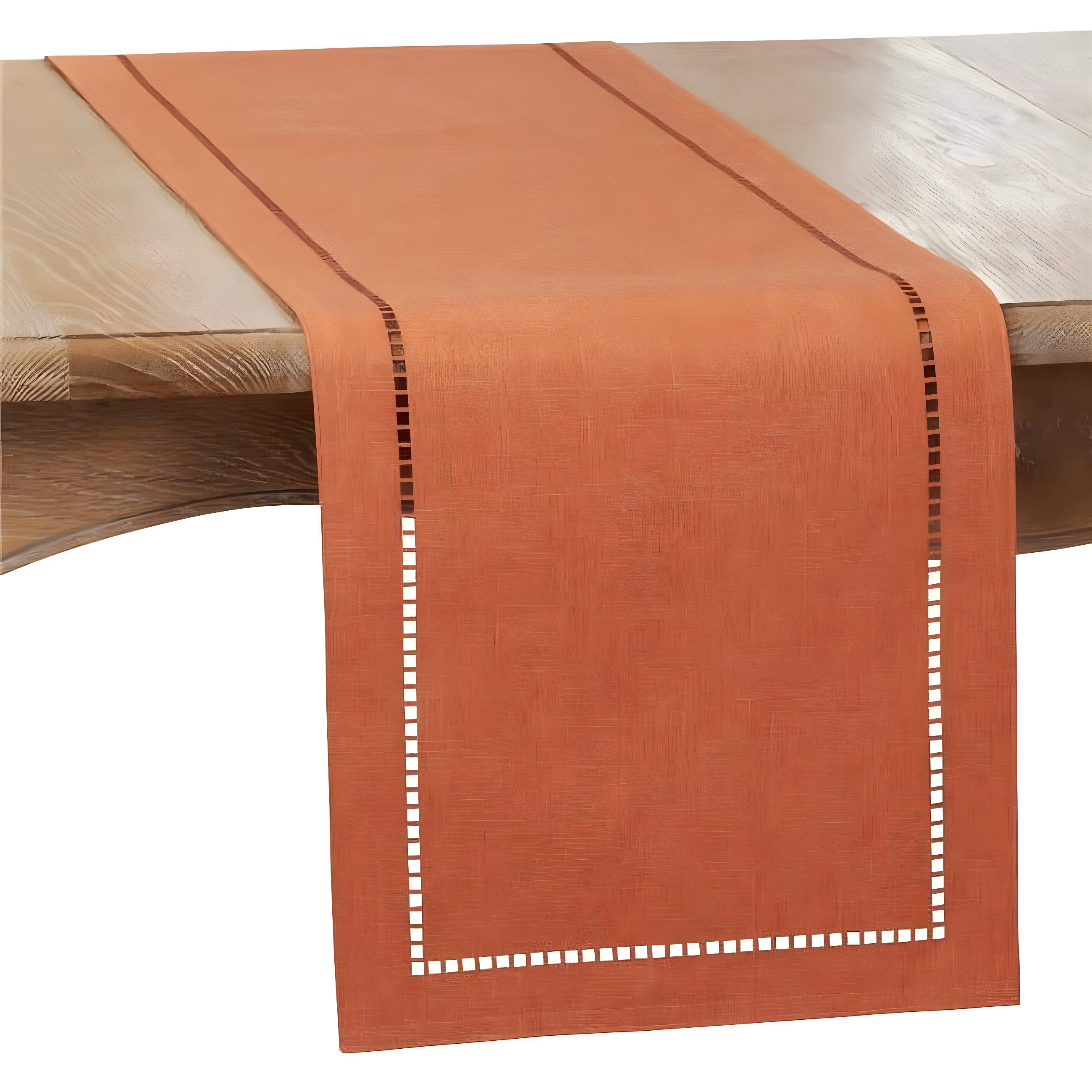Saro Lifestyle Dining Table Runner With Laser-Cut Hemstitch Design, Rust, 14" x 90"
