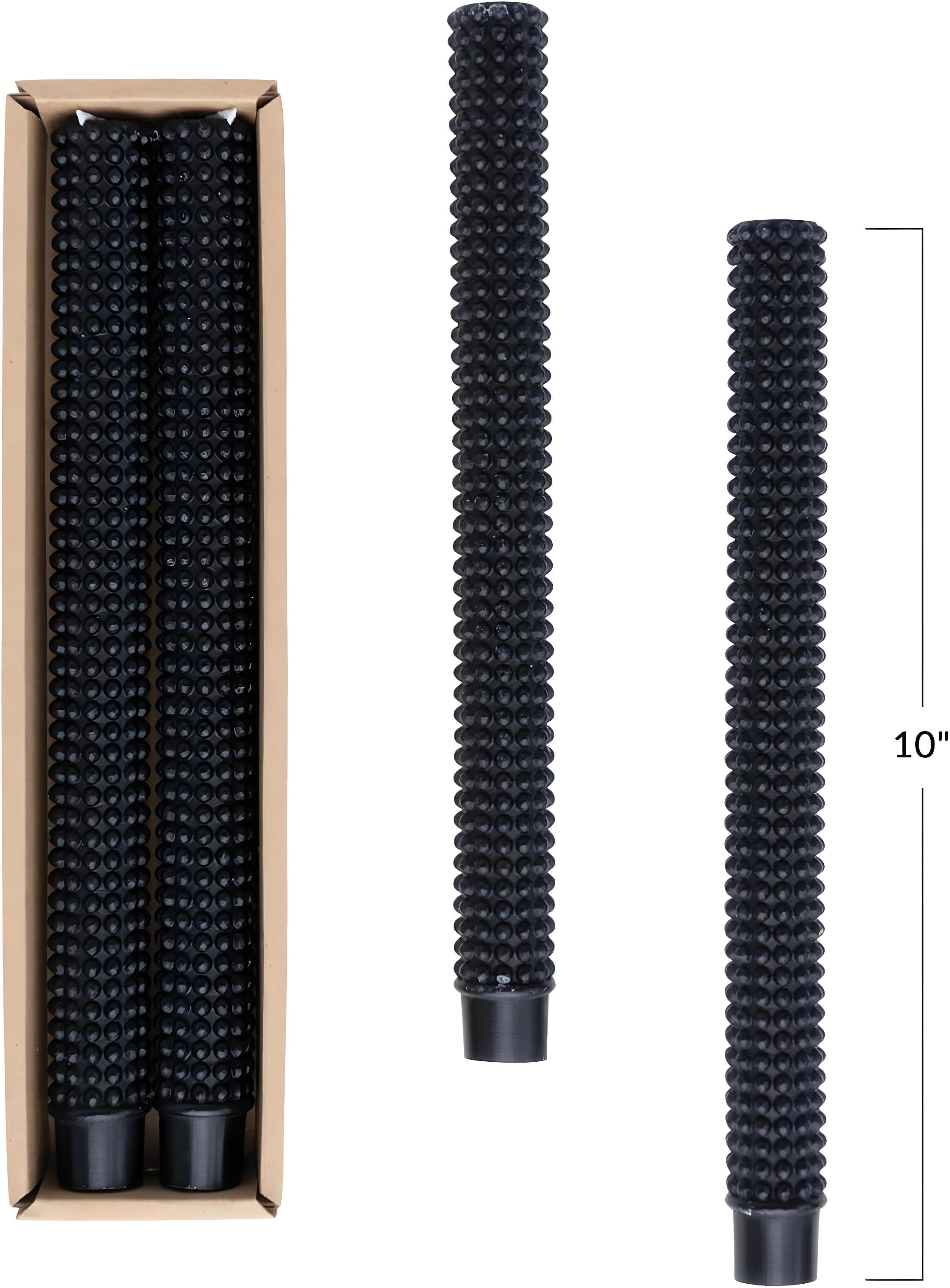 Black Hobnail Design 10" Paraffin Wax Taper Candles, Set of 2