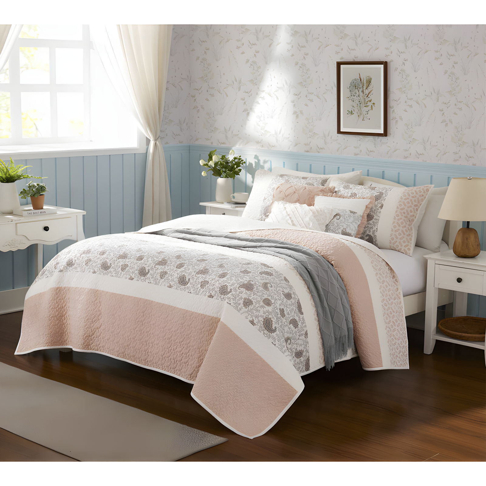 Madison Park Dawn 6 Piece Cotton Percale Quilt Set with Throw Pillows