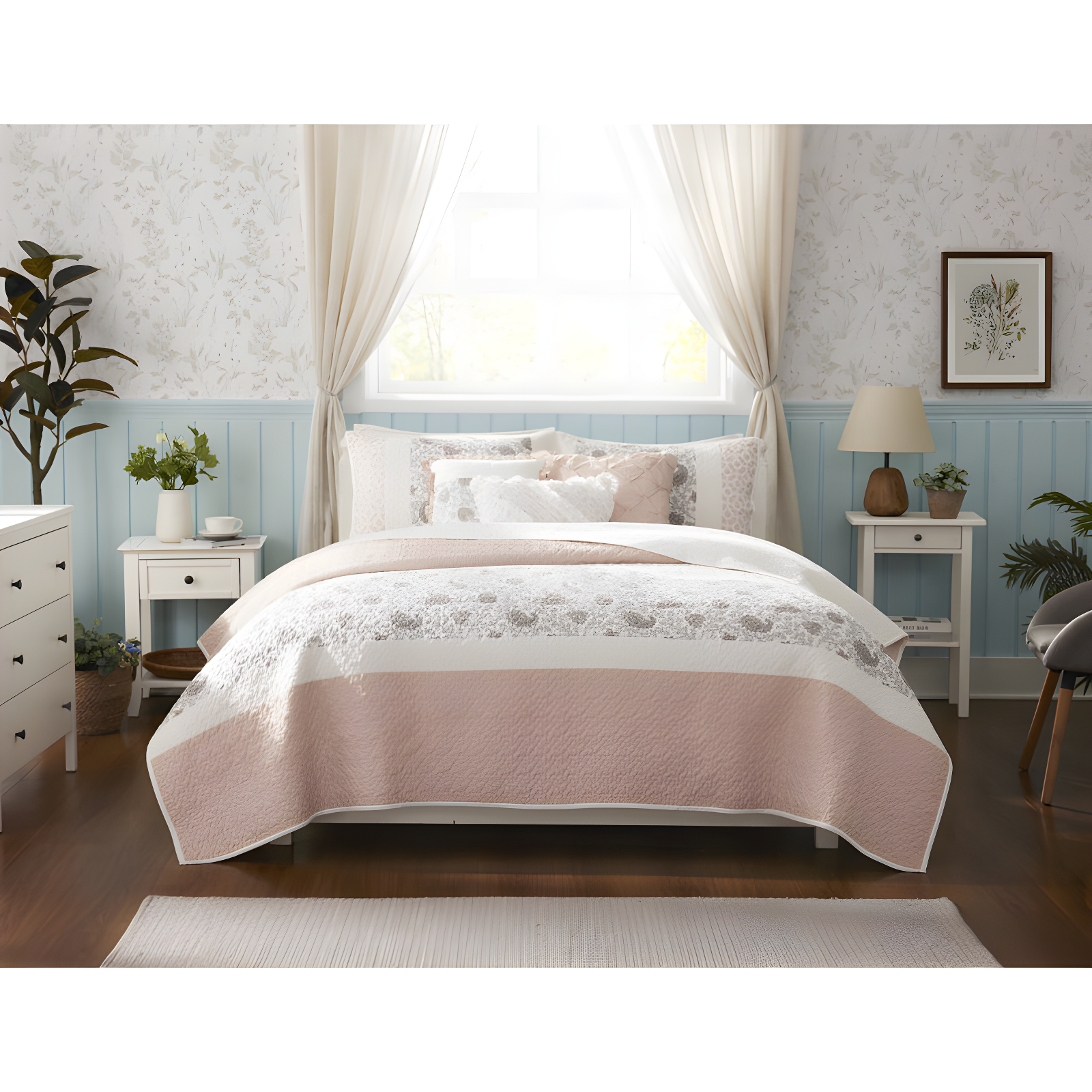 Madison Park Dawn 6 Piece Cotton Percale Quilt Set with Throw Pillows