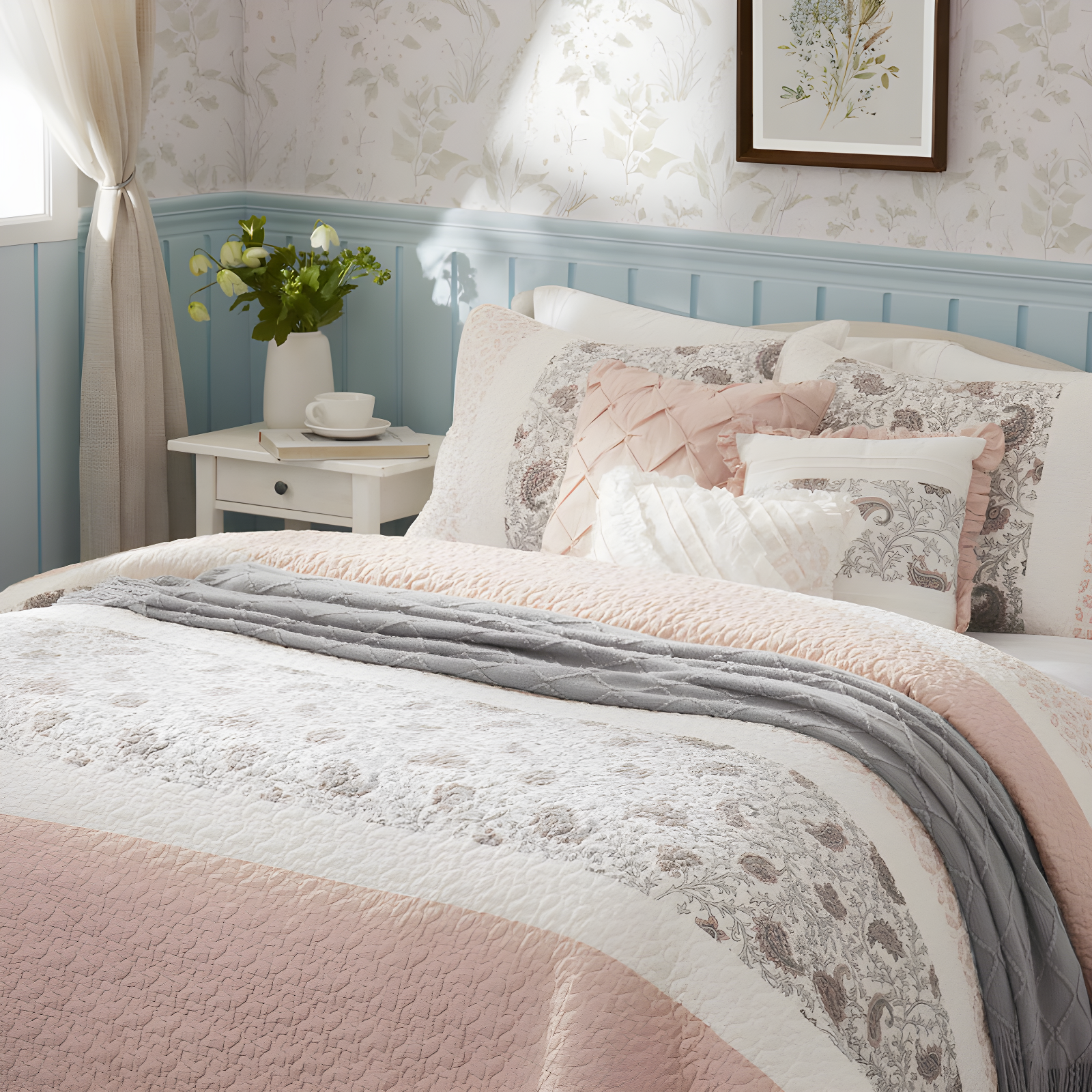 Madison Park Dawn 6 Piece Cotton Percale Quilt Set with Throw Pillows
