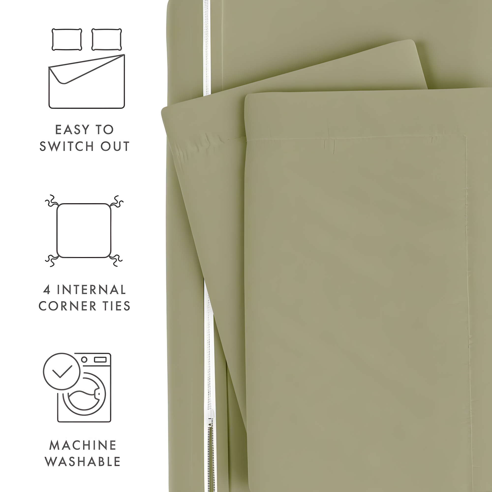 Sage Green Microfiber Twin Duvet Cover Set with Pillow Shams