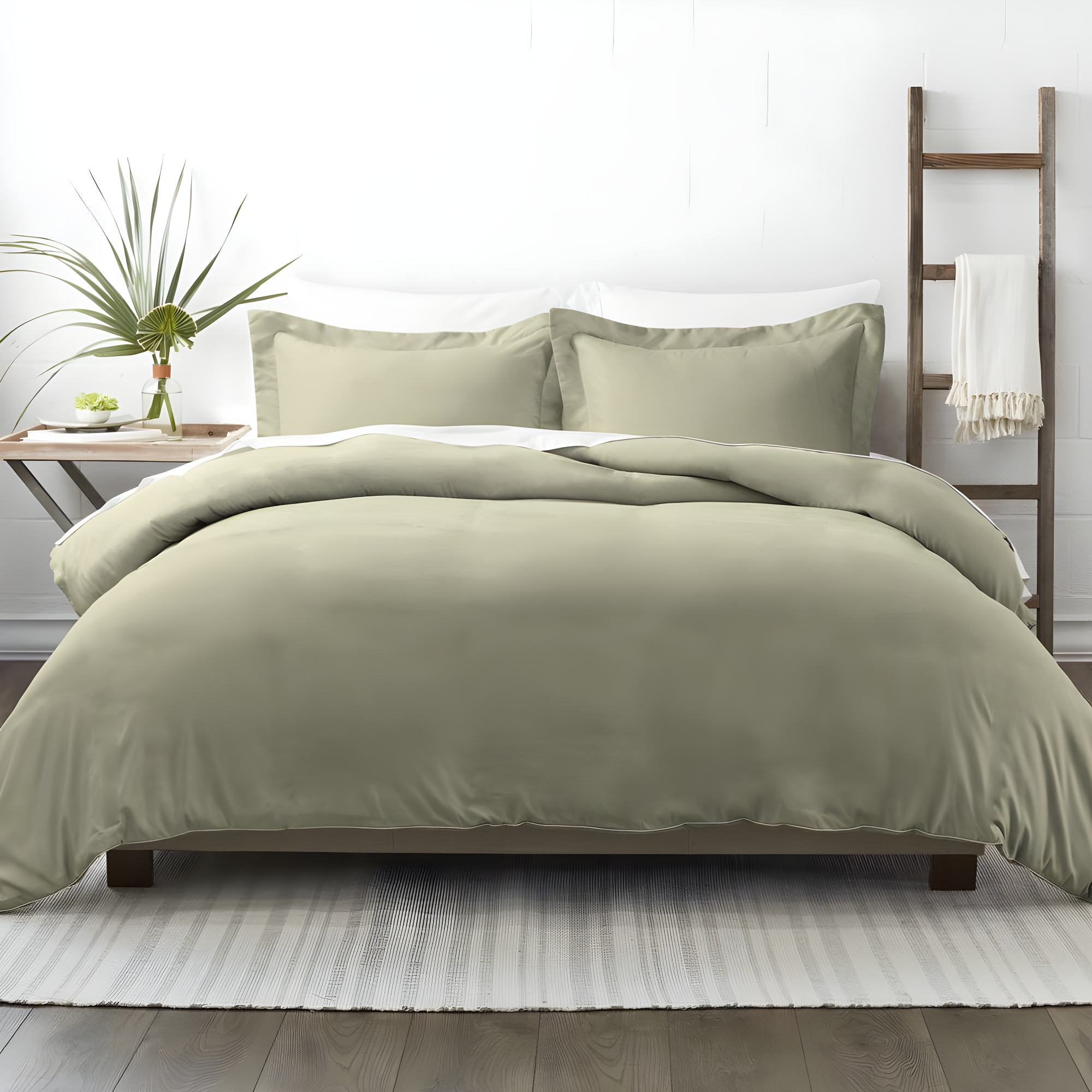 Sage Green Microfiber Twin Duvet Cover Set with Pillow Shams