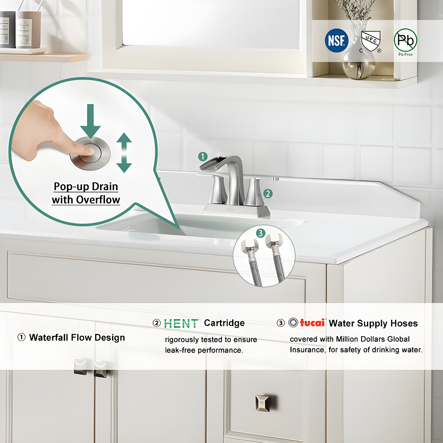 Doris Waterfall Centerset 2-handle Bathroom Faucet with Drain Assembly