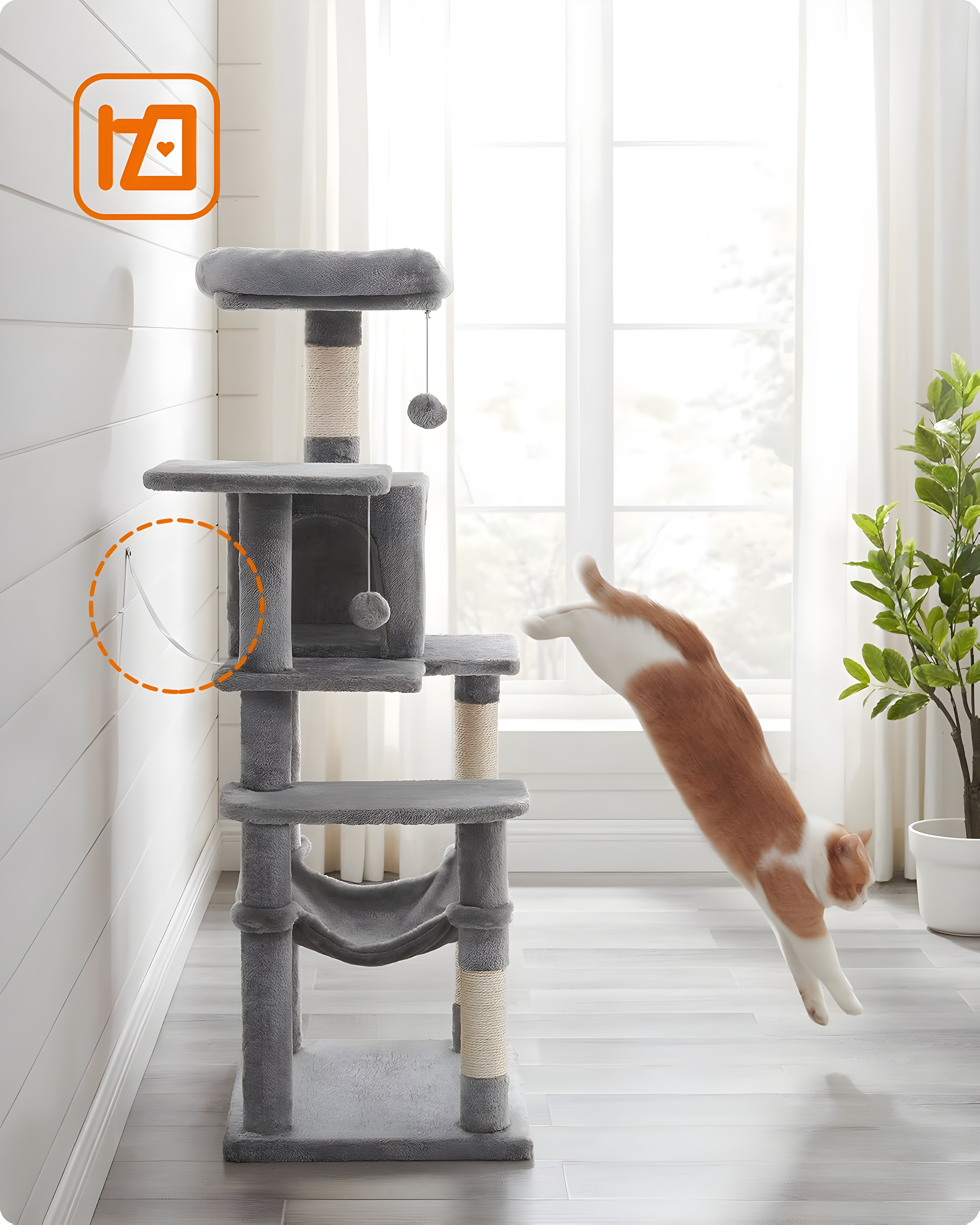 56.3'' Cat Tree Tower for Indoor Cats ,Multi-Level Cat Condo Cat Furniture with Scratching Posts, Perches, Hammock, Cave ,Light Gray