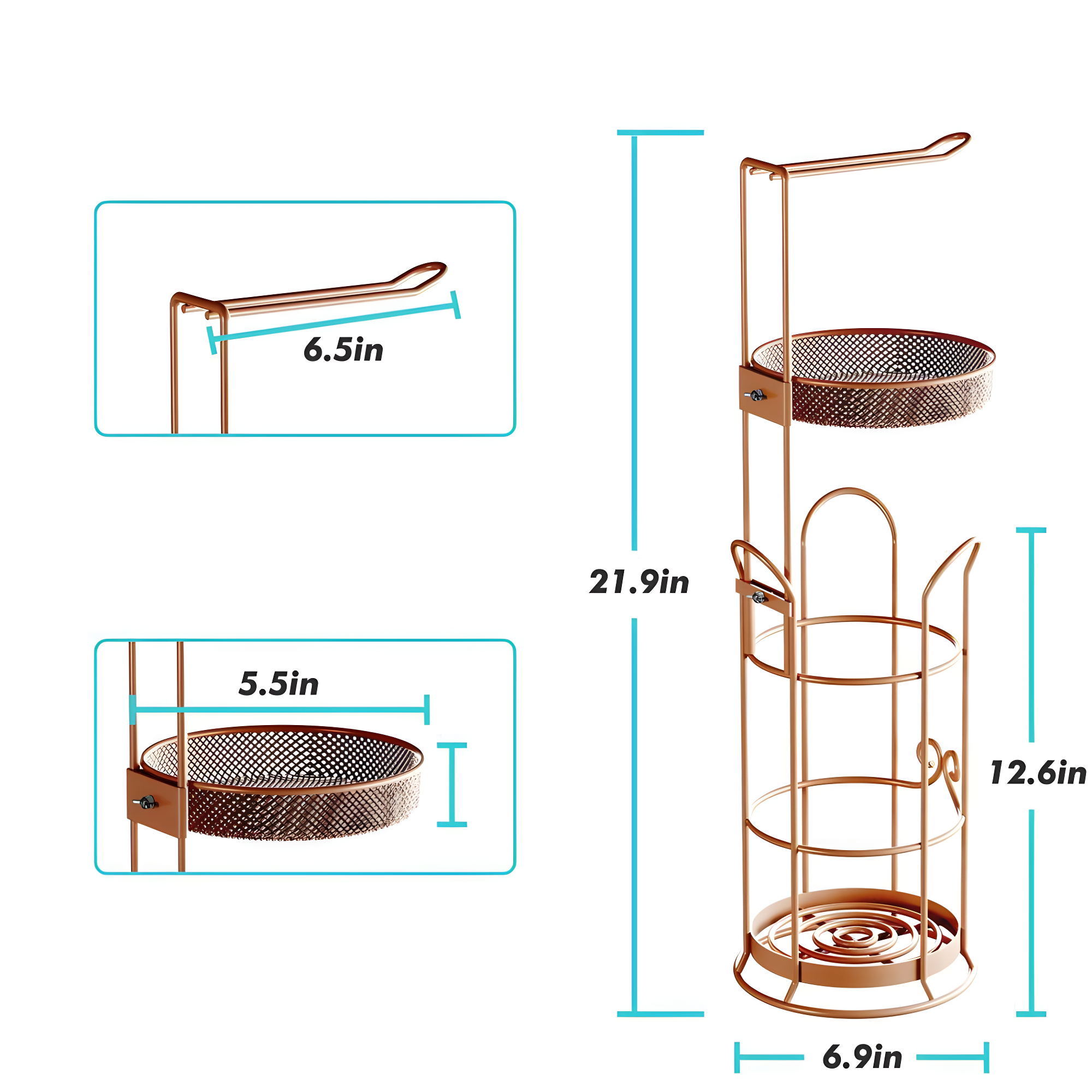 Copper Freestanding Toilet Paper Holder with Shelf and Dispenser