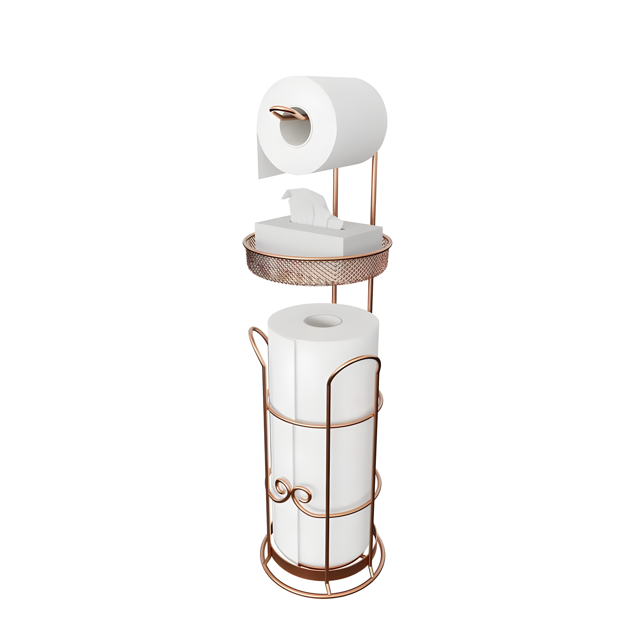 Copper Freestanding Toilet Paper Holder with Shelf and Dispenser