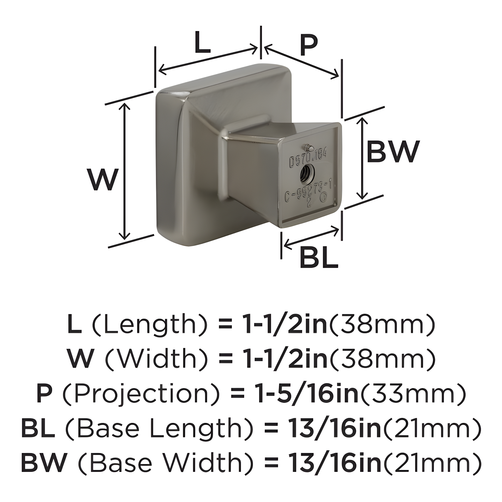 Blackrock 1 1/2" Length Square Knob