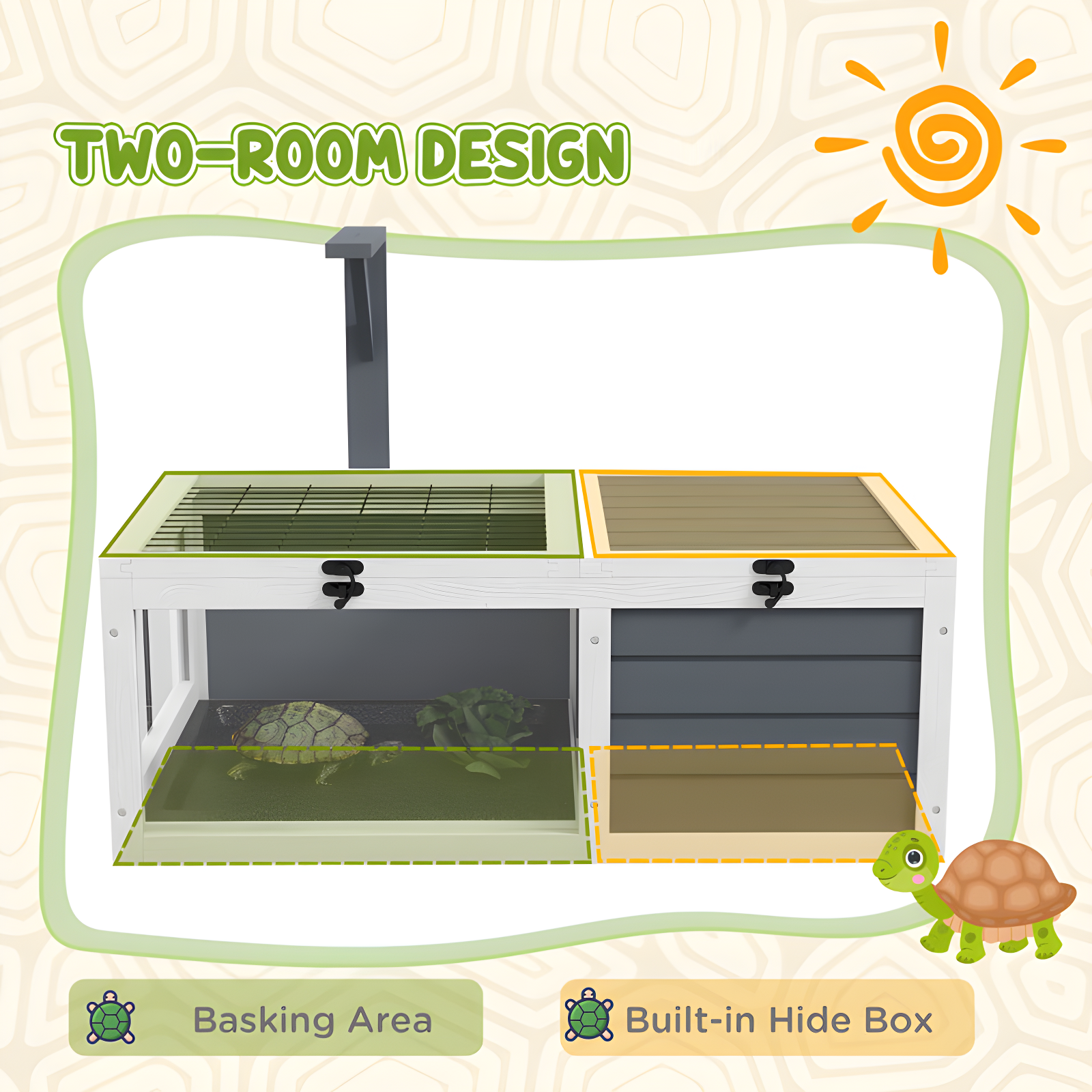 Tucker Murphy Pet™ Tortoise Habitat, Wooden Tortoise House, Indoor Outdoor Tortoise Enclosure With Lamp Holder, Pull-Out Waterproof Trays, Openable Lids, Gray