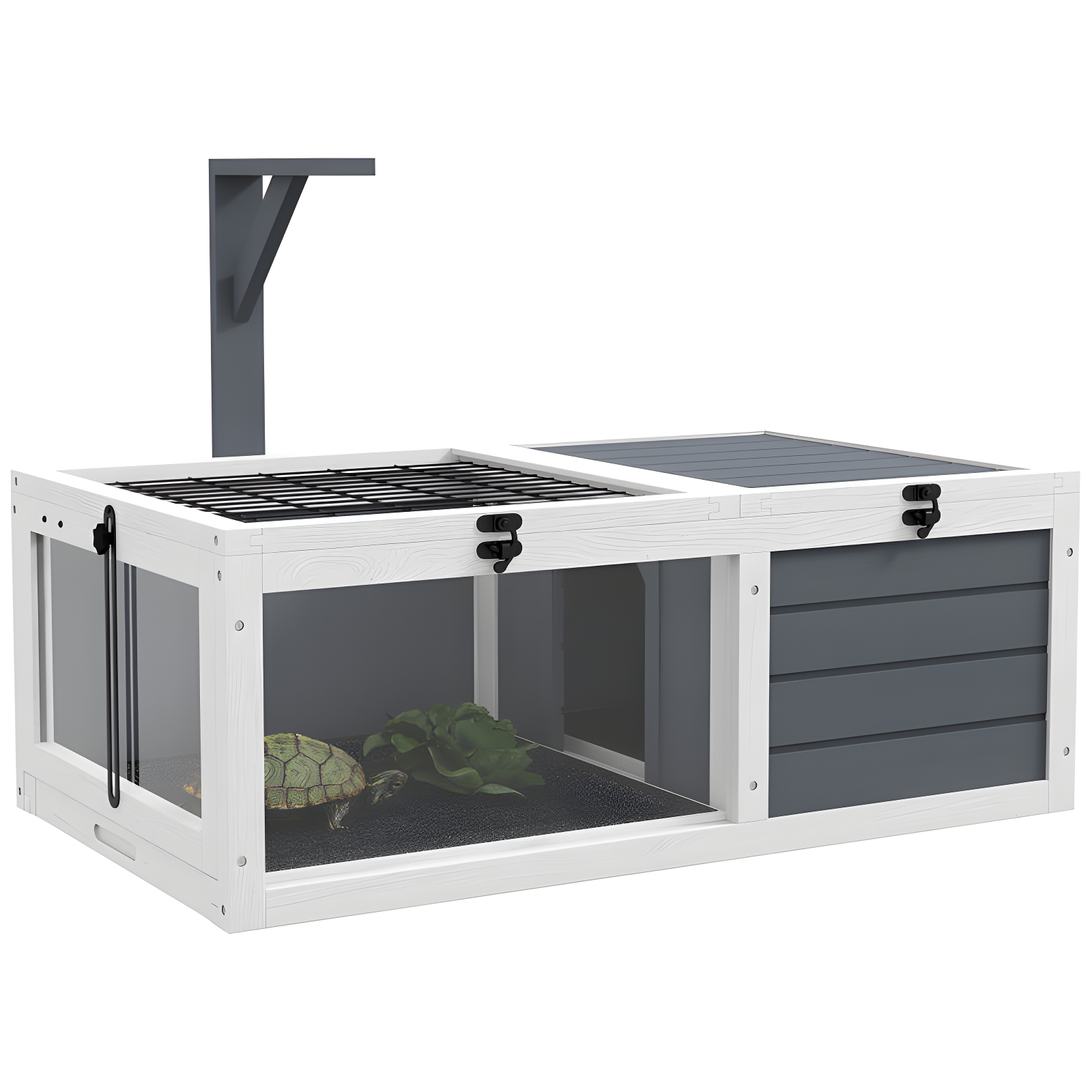 Tucker Murphy Pet™ Tortoise Habitat, Wooden Tortoise House, Indoor Outdoor Tortoise Enclosure With Lamp Holder, Pull-Out Waterproof Trays, Openable Lids, Gray