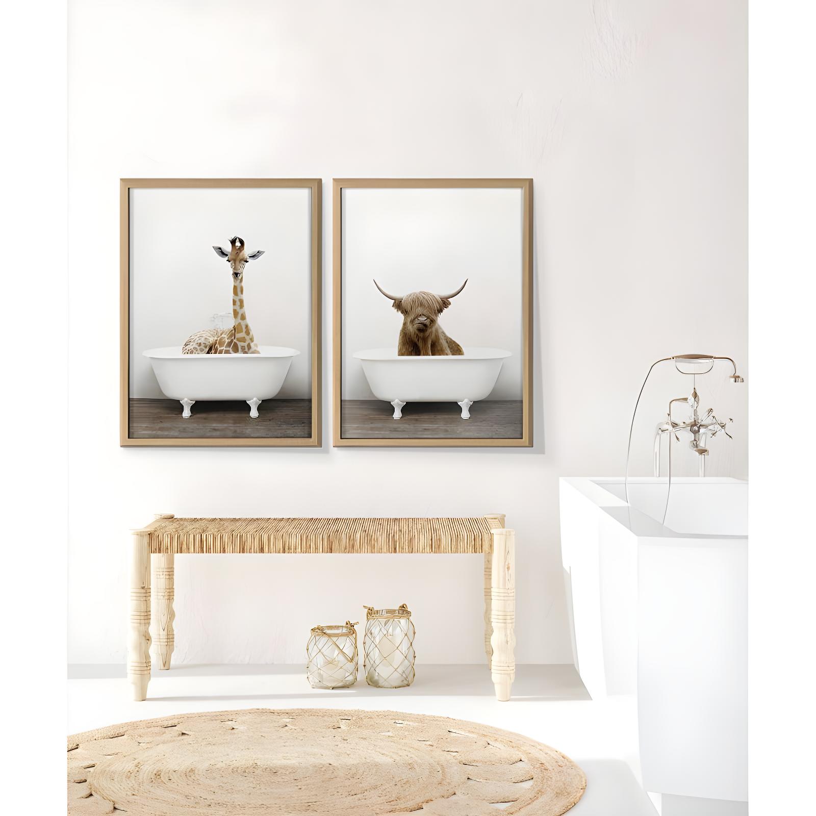 18" x 24" Blake Highland Cow in Tub Color Framed Printed Glass by Amy Peterson Art Studio Natural - Kate & Laurel All Things Decor: