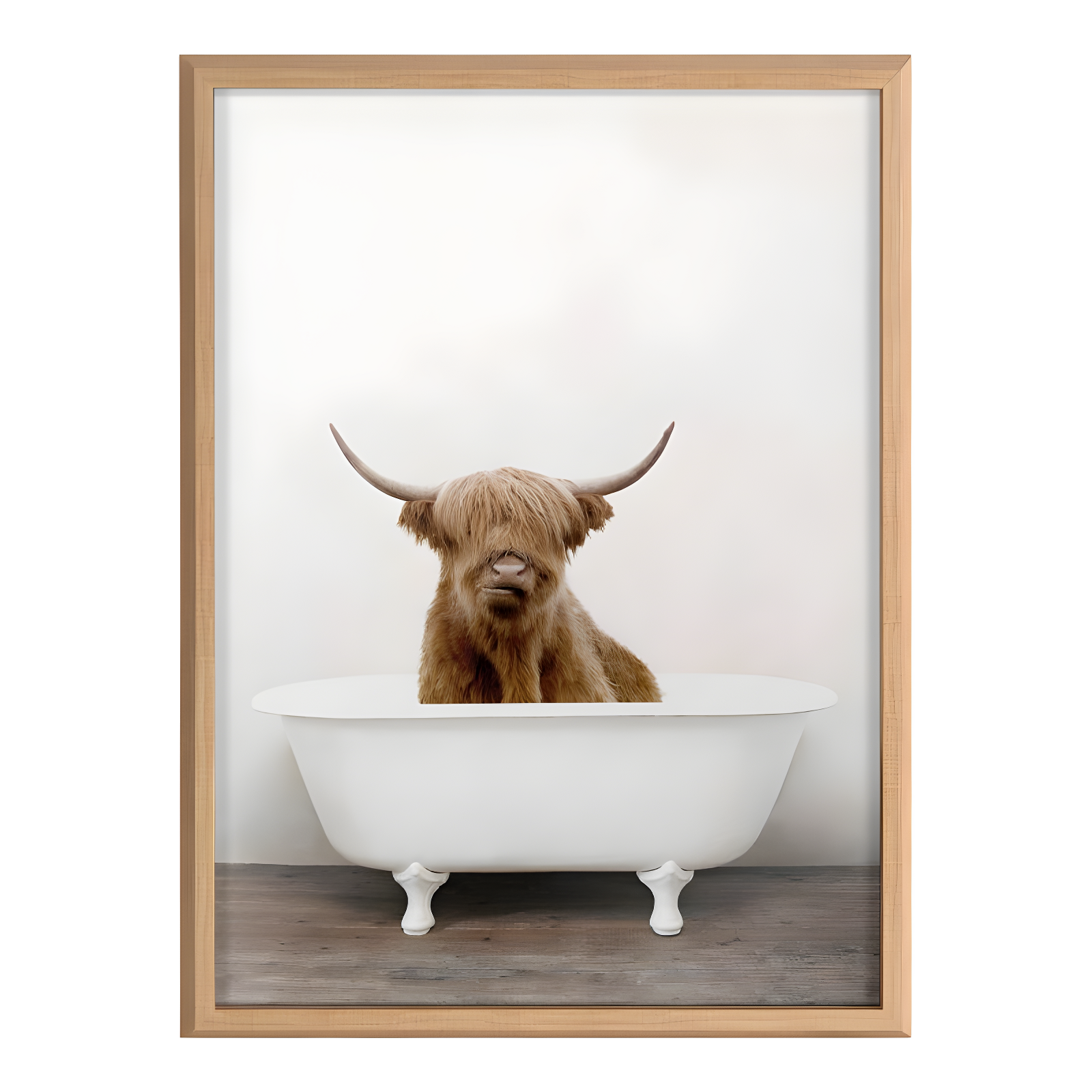 18" x 24" Blake Highland Cow in Tub Color Framed Printed Glass by Amy Peterson Art Studio Natural - Kate & Laurel All Things Decor: