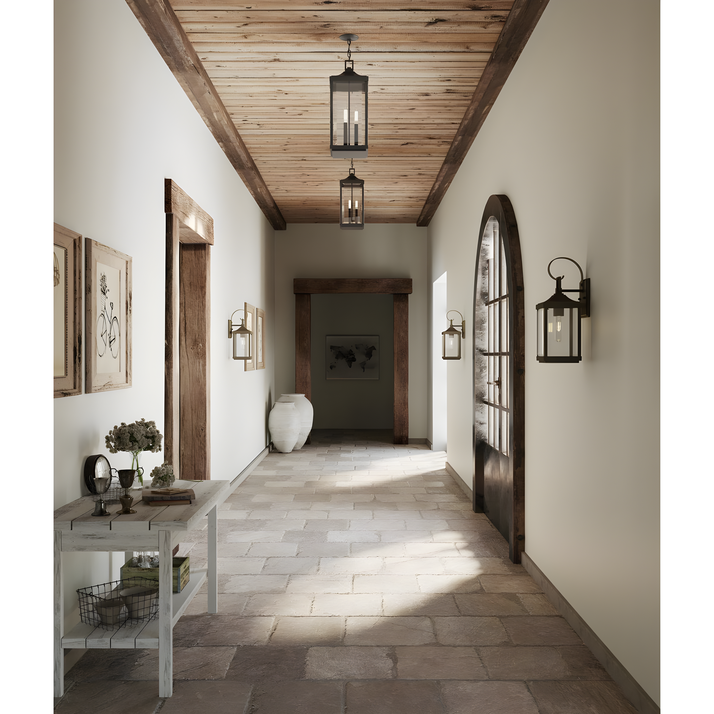 Progress Lighting Gibbes Street 3-Light Outdoor Hanging Lantern, Antique Bronze, Etched White Pillar Shade