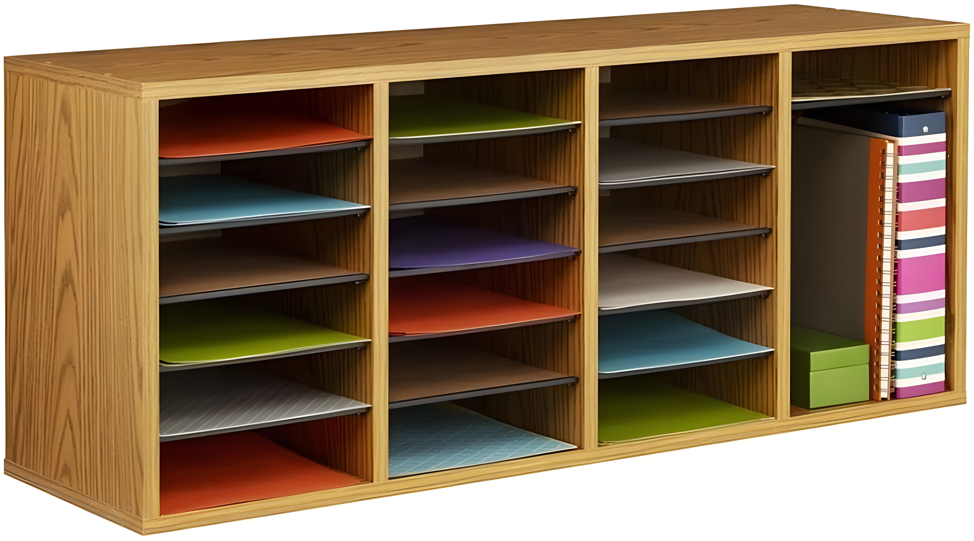 Scranton & Co Medium Oak 24 Compartment Wood Adjustable File Organizer