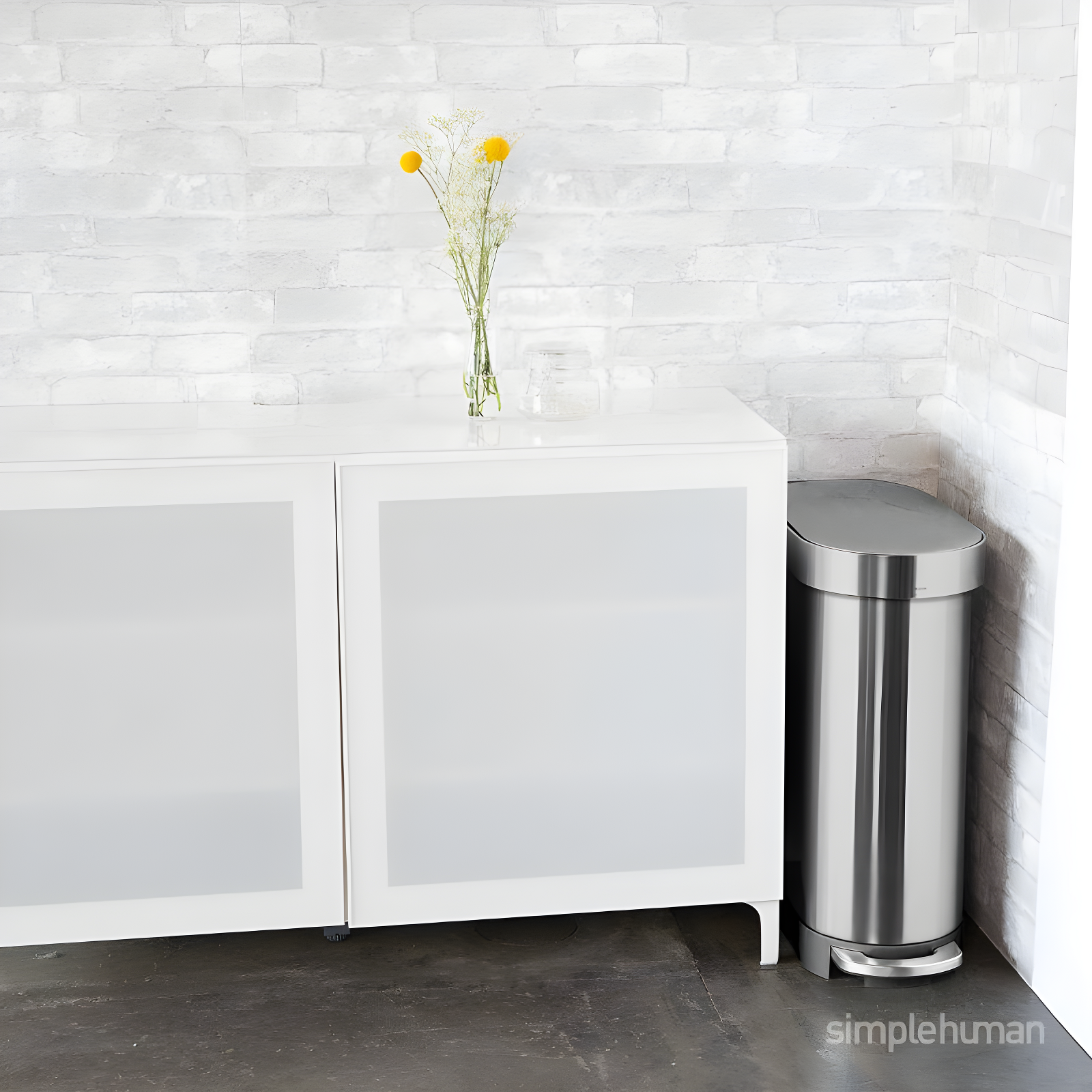 simplehuman 45 Liter / 12 Gallon Slim Hands-Free Kitchen Step Trash Can