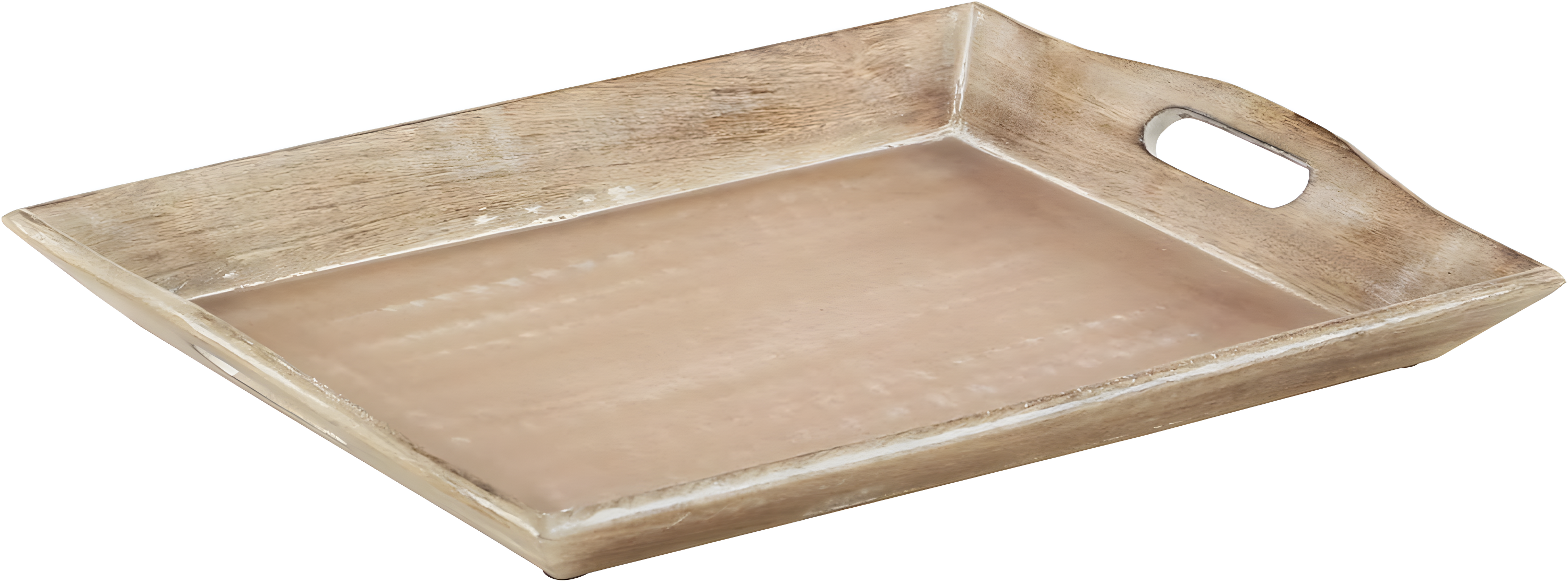 Olivia & May Set of 2 Traditional Whitewashed Natural Mango Wood Serving Trays Brown: Ottoman Style, with Handles